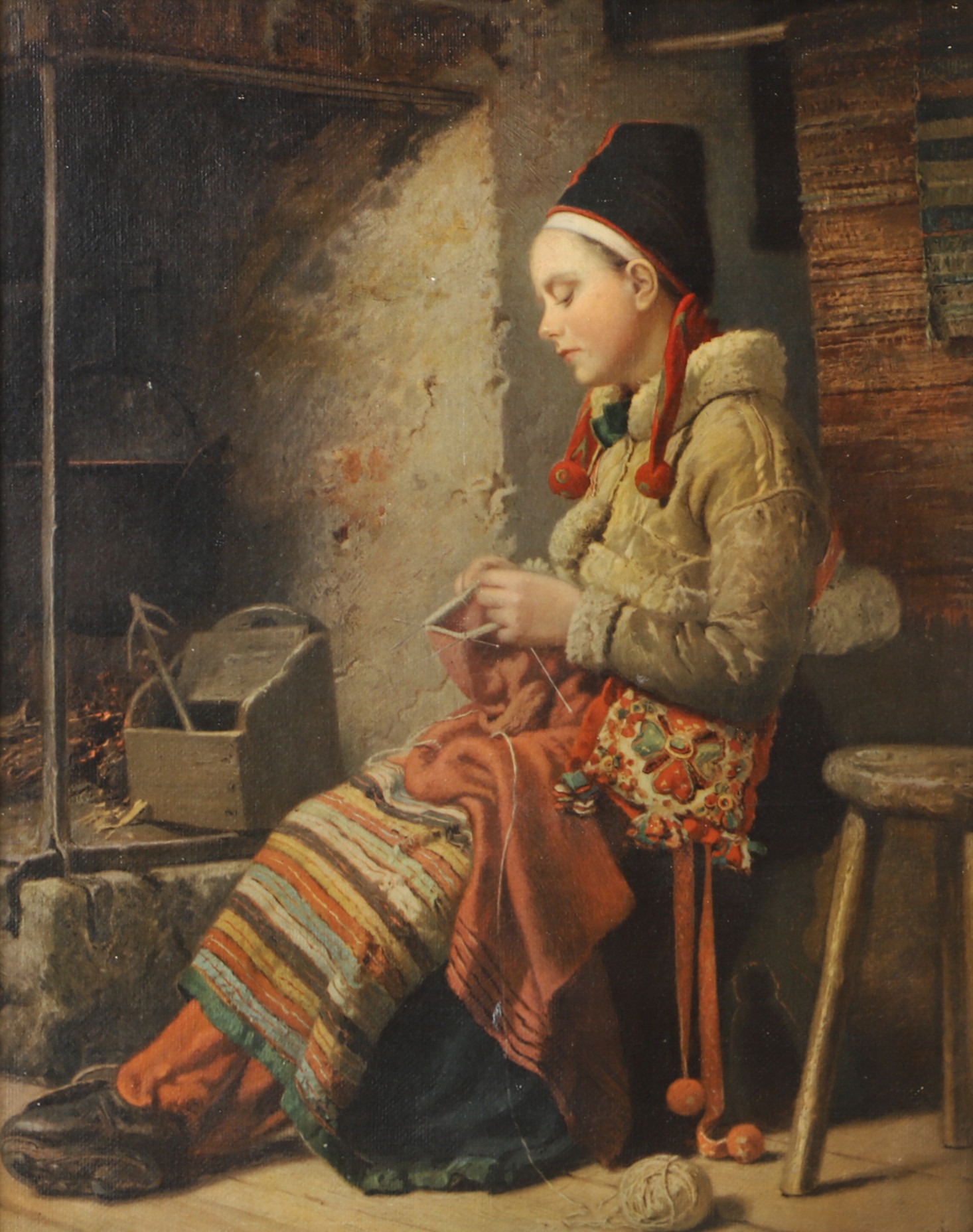 HÖCKERT JOHAN FREDRIK. EFTER. Kvinna vid eldstad, tryck.