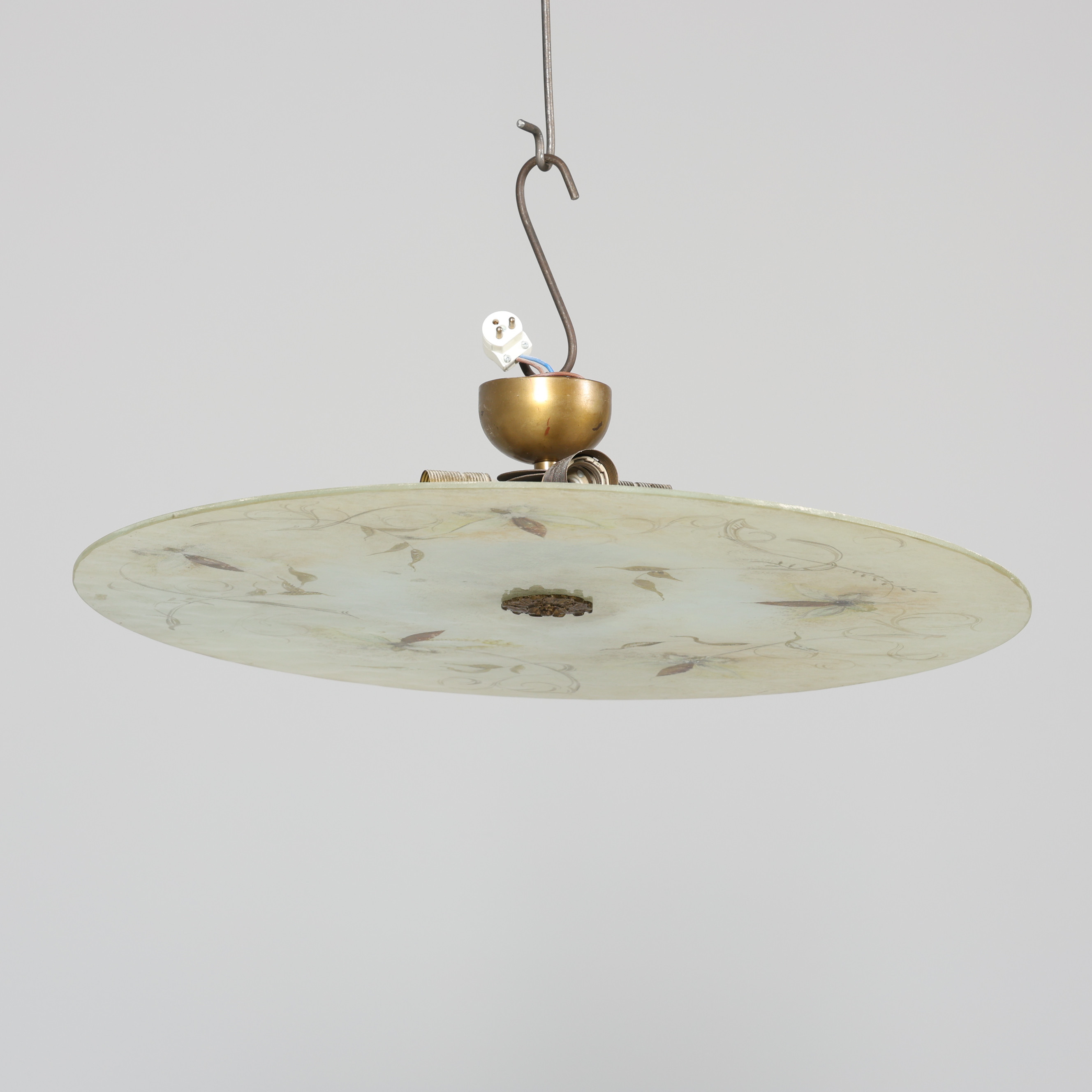 TAKLAMPA, plafond, glas samt metall, 1900-talets första hälft.
