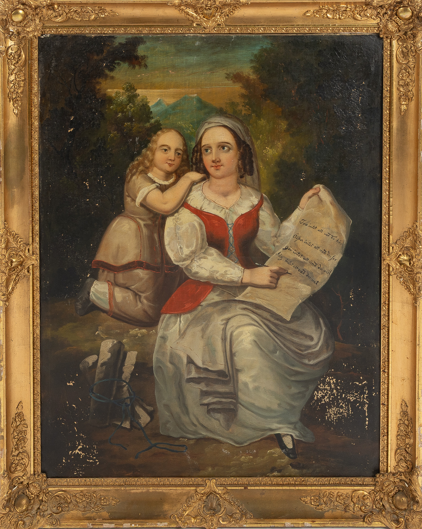 OKÄND KONSTNÄR. Mor med dotter, olja på duk, 1800-talets mitt.