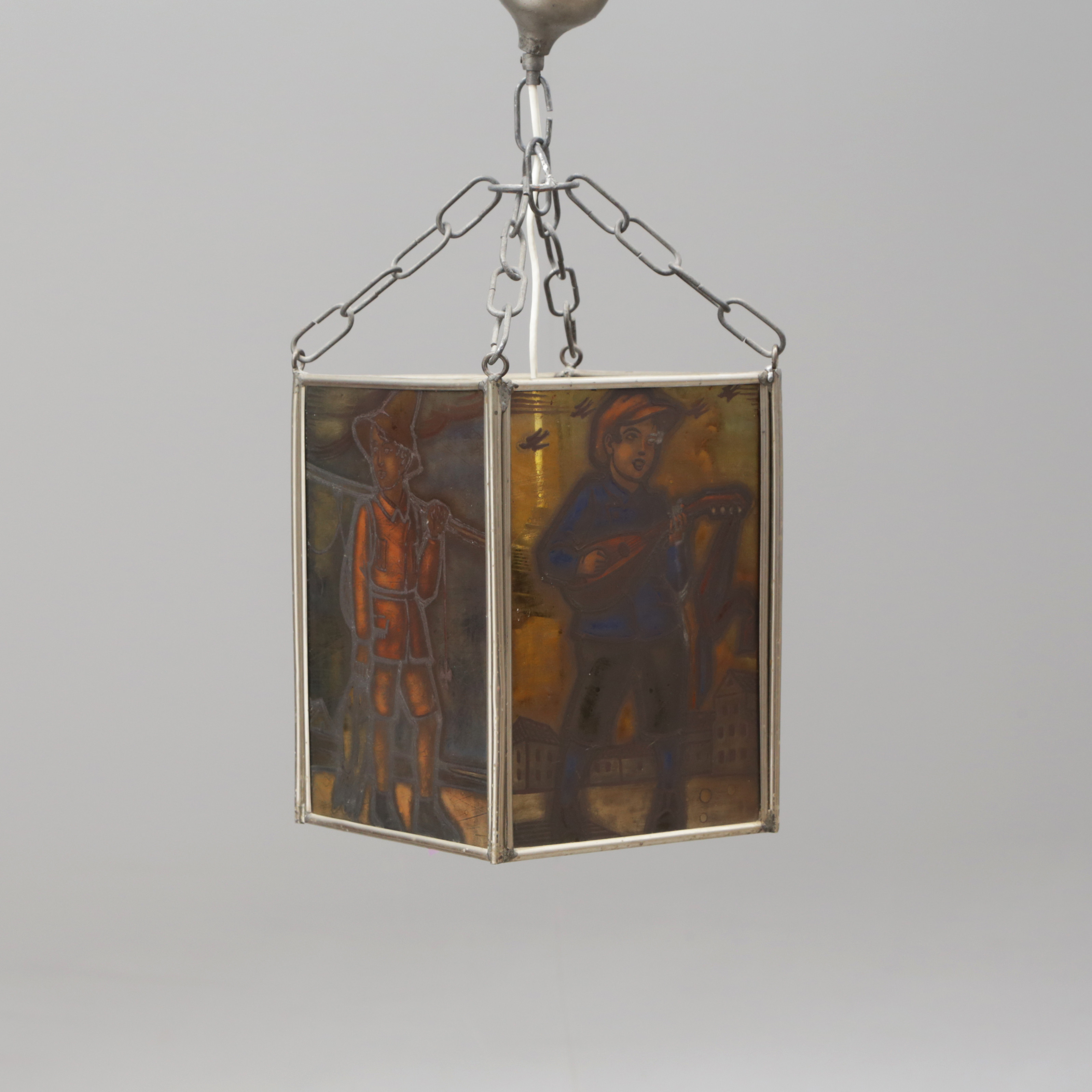 TAKLAMPA, målat glas, metallinfattningar.