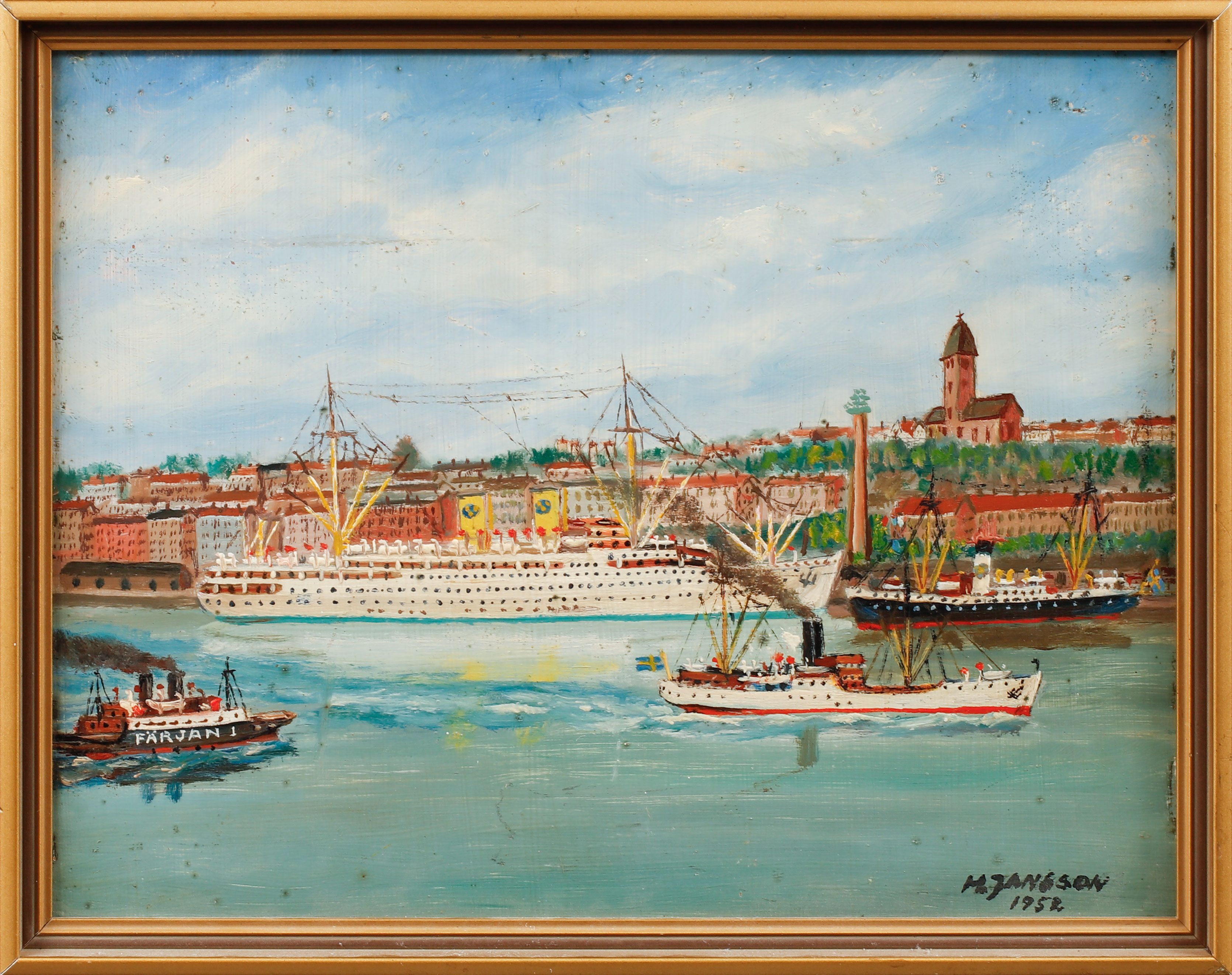 SKEPPSPORTRÄTT, 2 st, "Gripsholm", akvarell samt olja på pannå, signerade.