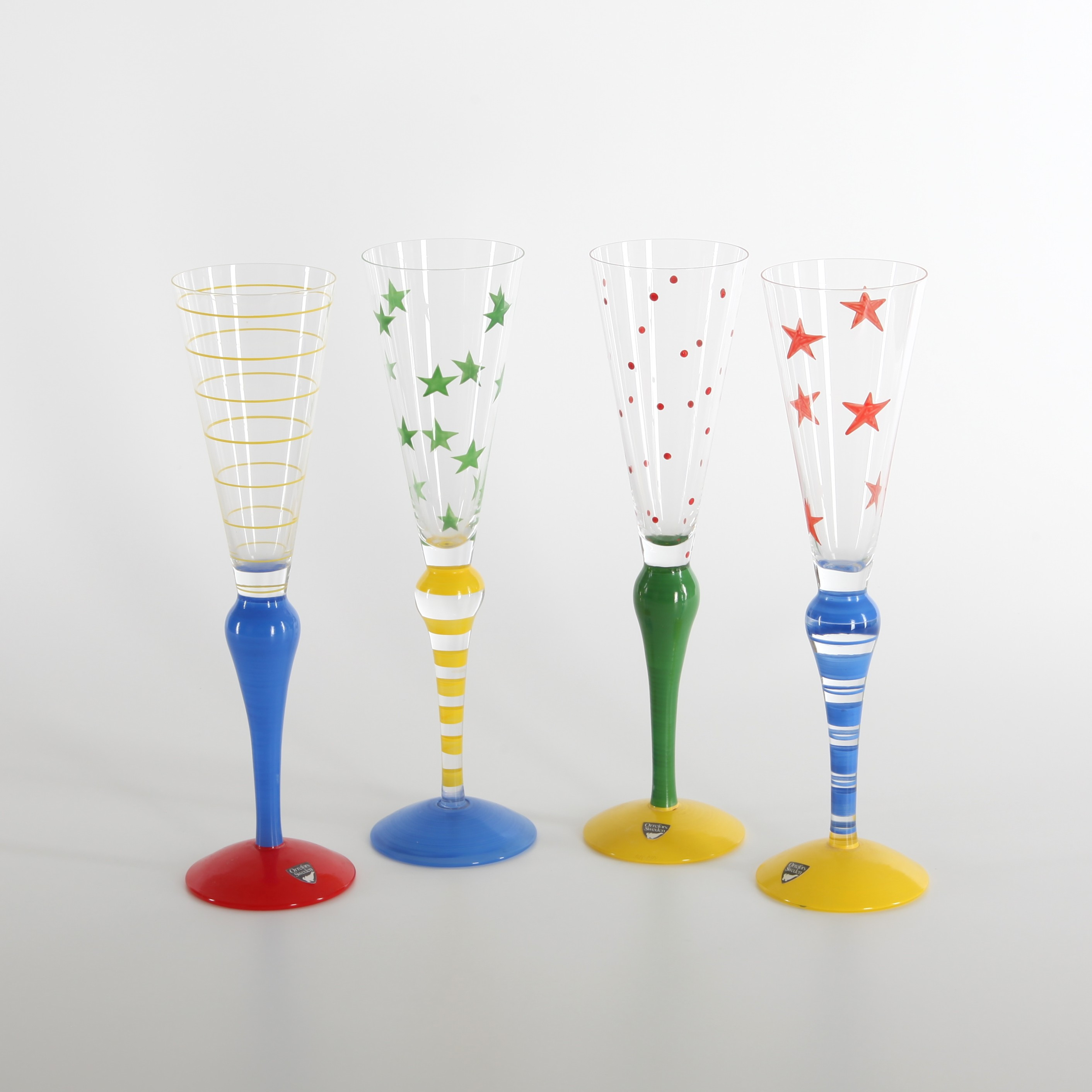 ANNE NILSSON. Champagneglas, 4 st, "Clown", Orrefors.
