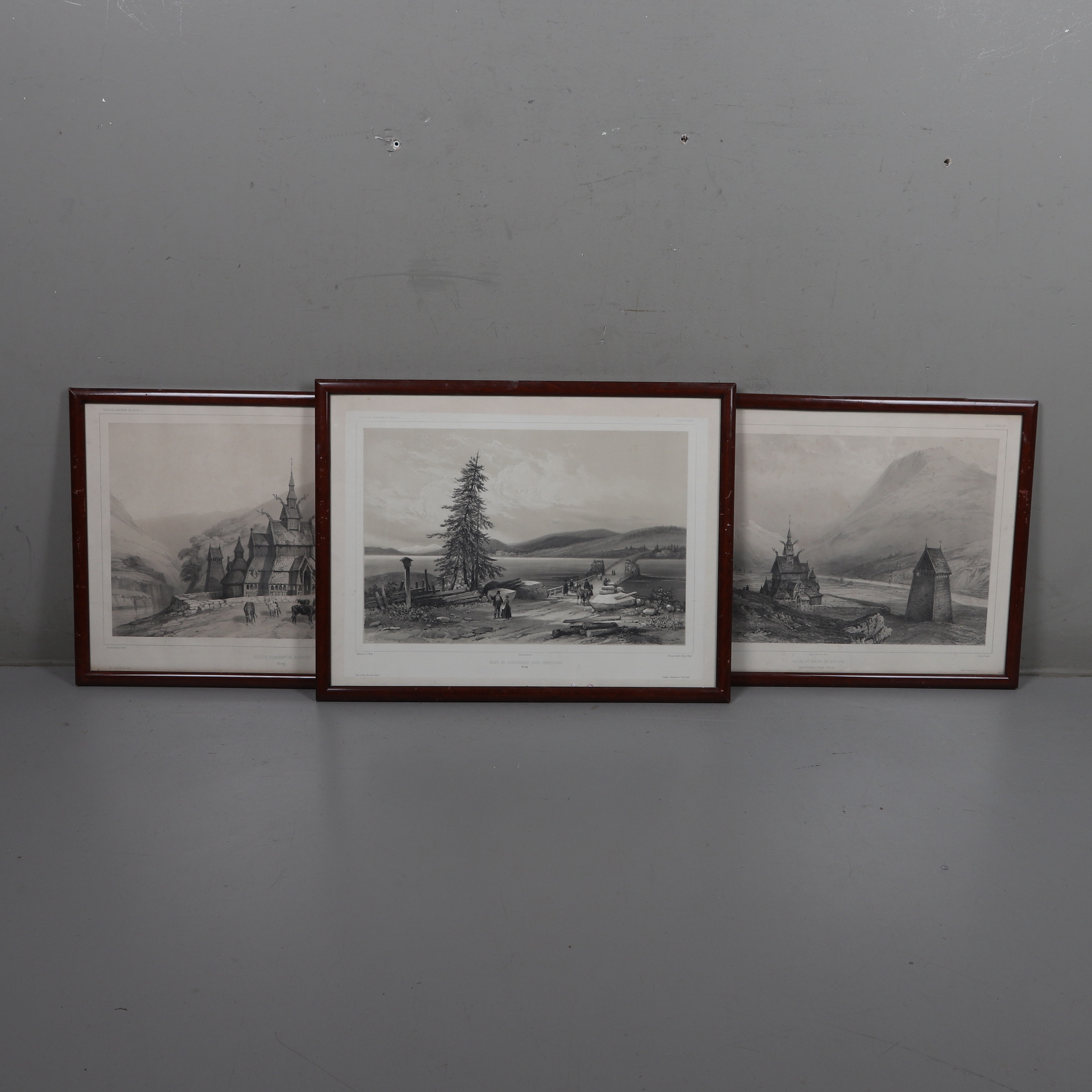 GRAFISKA TRYCK, 3 st, motiv från Norge, 18-/!900-tal.