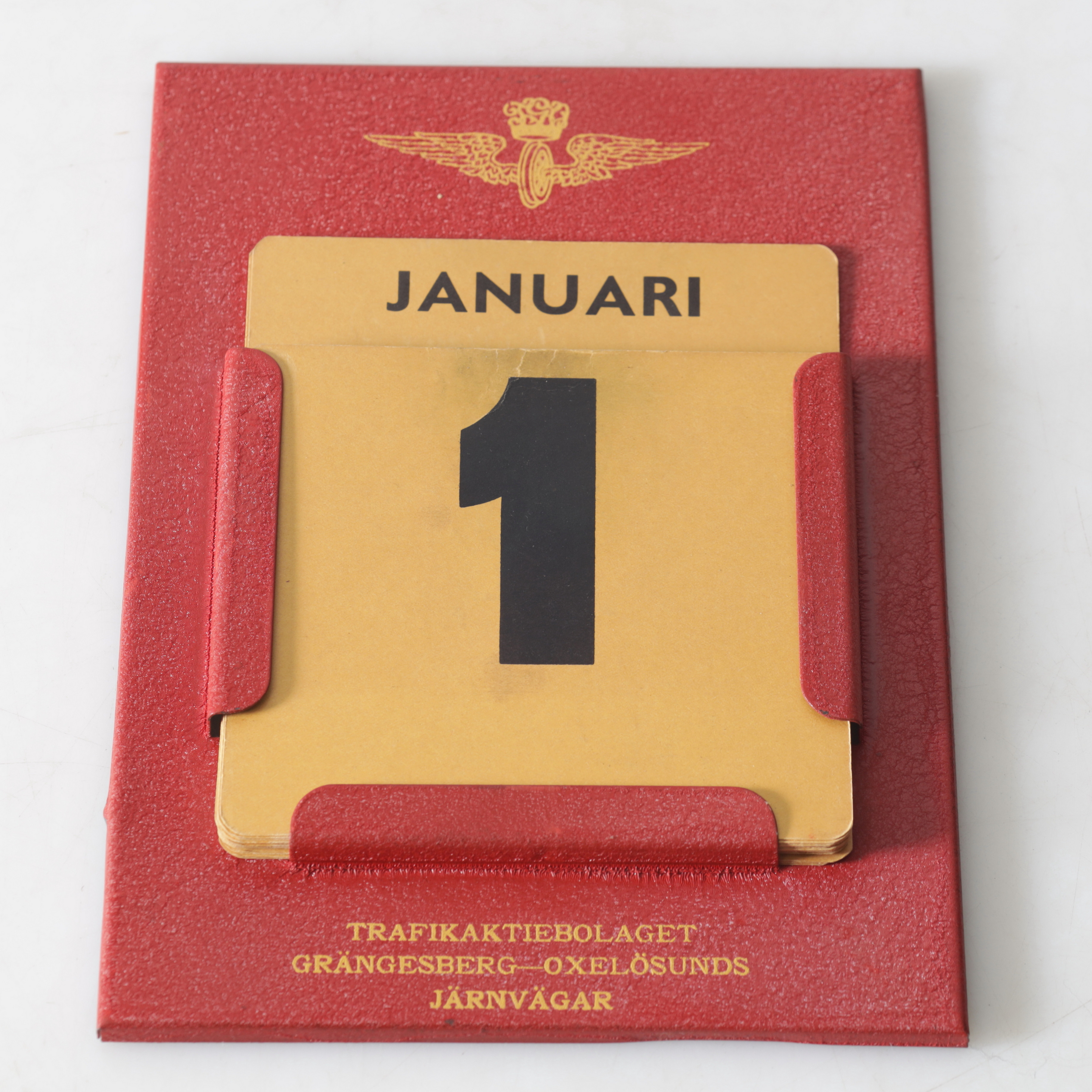 KALENDER, plåt och papper, Trafikaktiebolaget Grängesberg-Oxelösunds järnvägar.