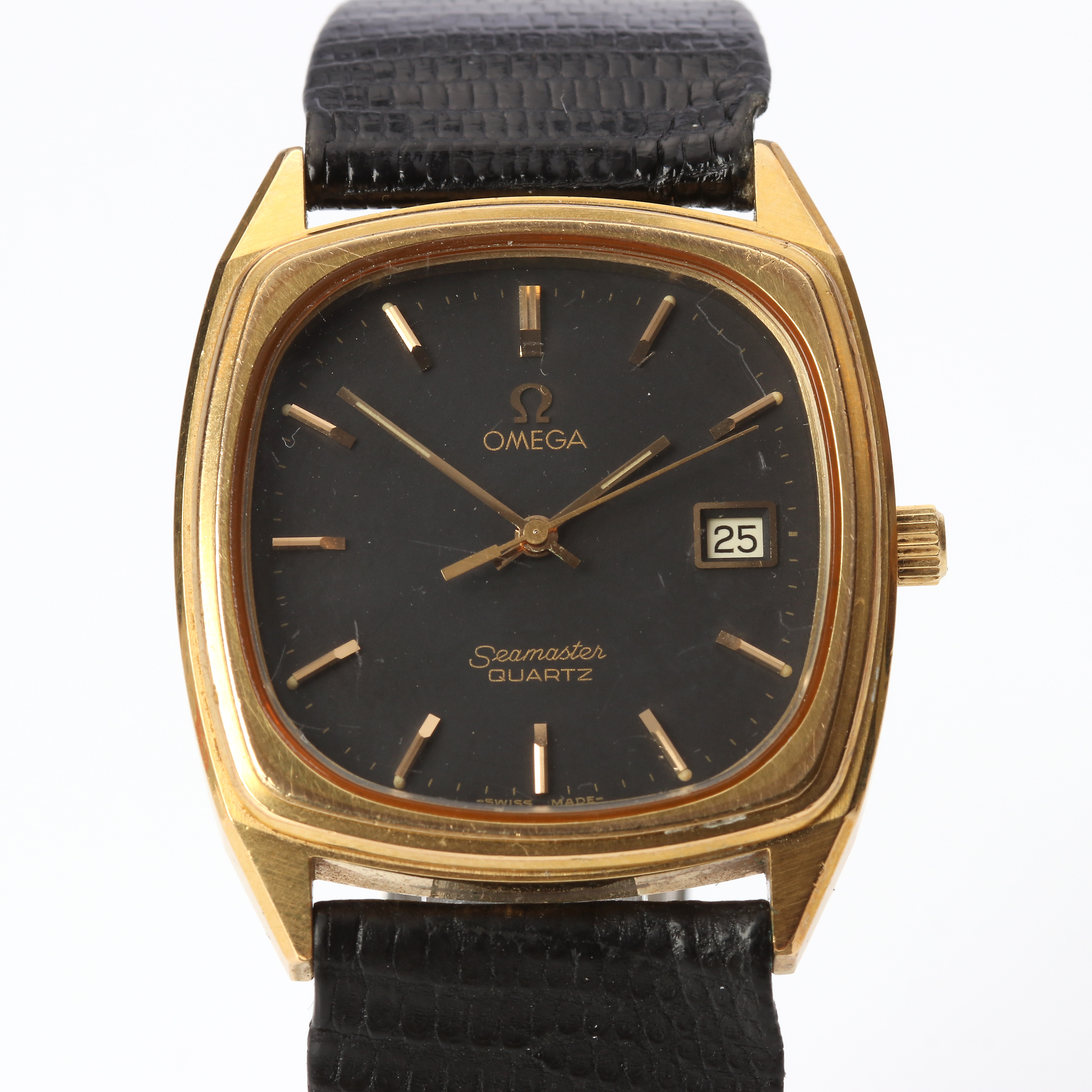 OMEGA SEAMASTER QUARTZ, ARMBANDSUR. Boett i guld på stål.