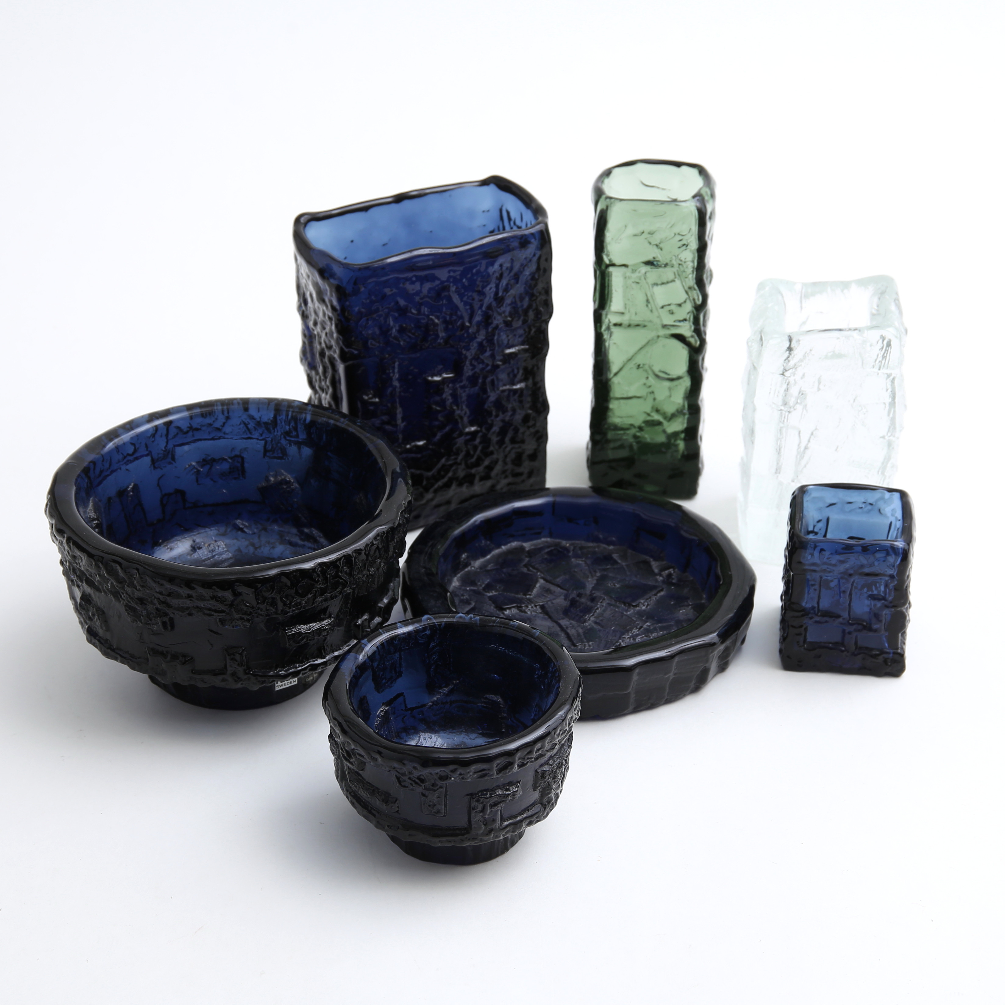 GÖTE AUGUSTSSON. Konstglas, 7 st, Ruda Glasbruk, 1960-tal.
