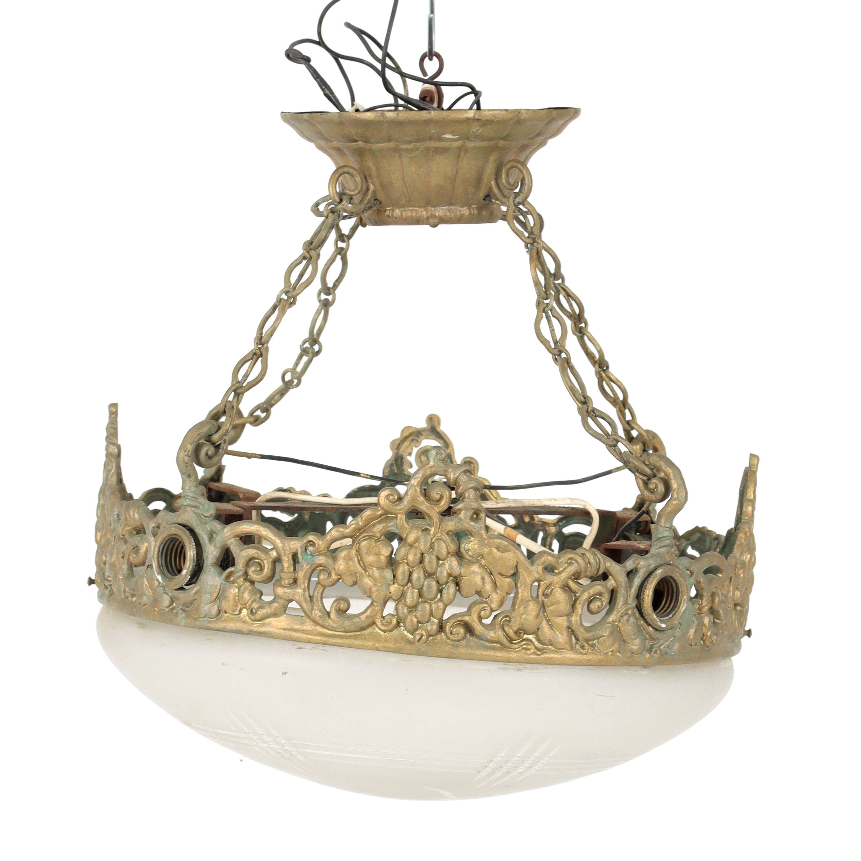 TAKLAMPA, metall med glaskupa, tidigt 1900-tal.
