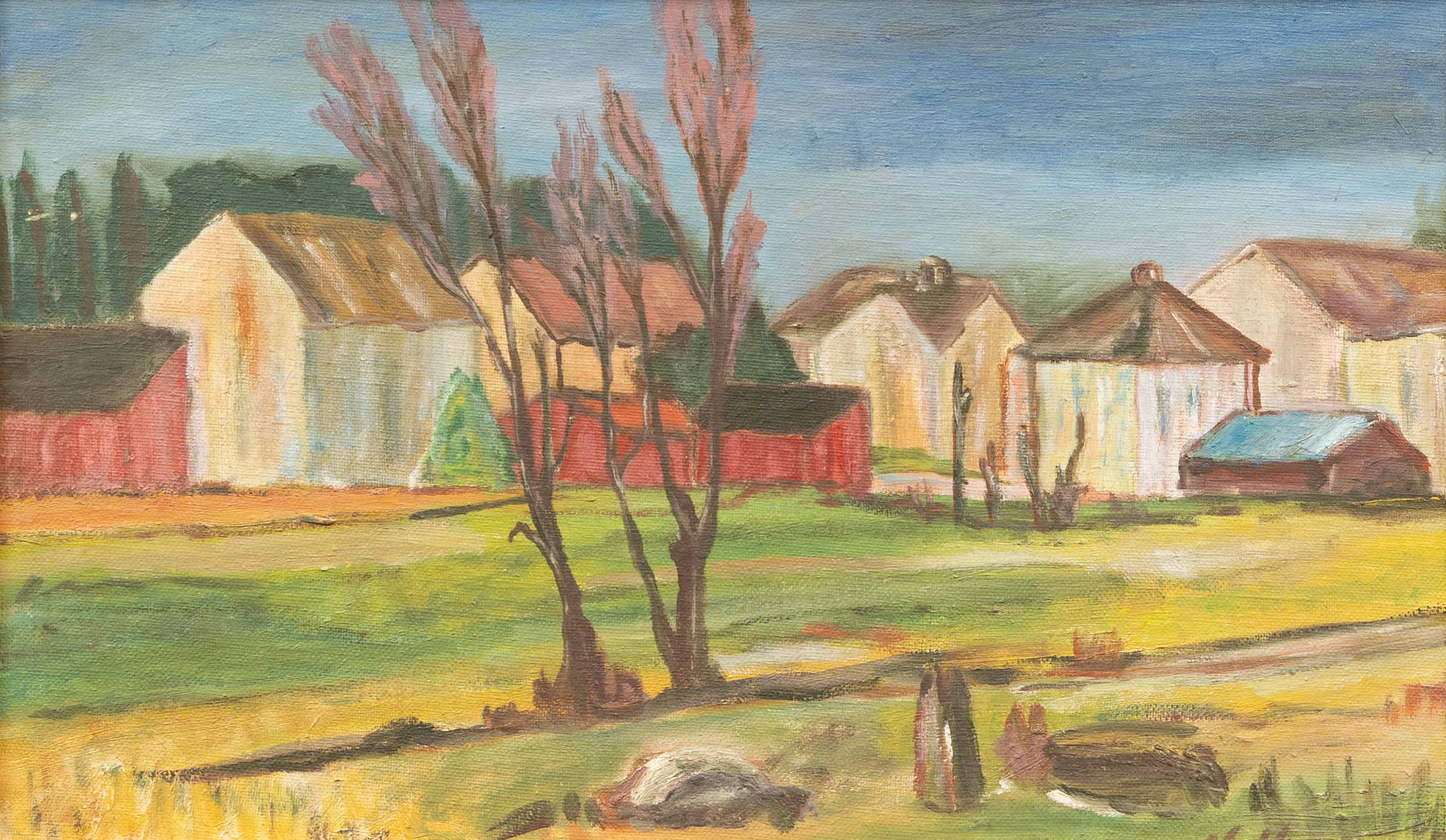 HANS HANSSON (1922-2021). Husgrupp, olja på pannå, signerad.