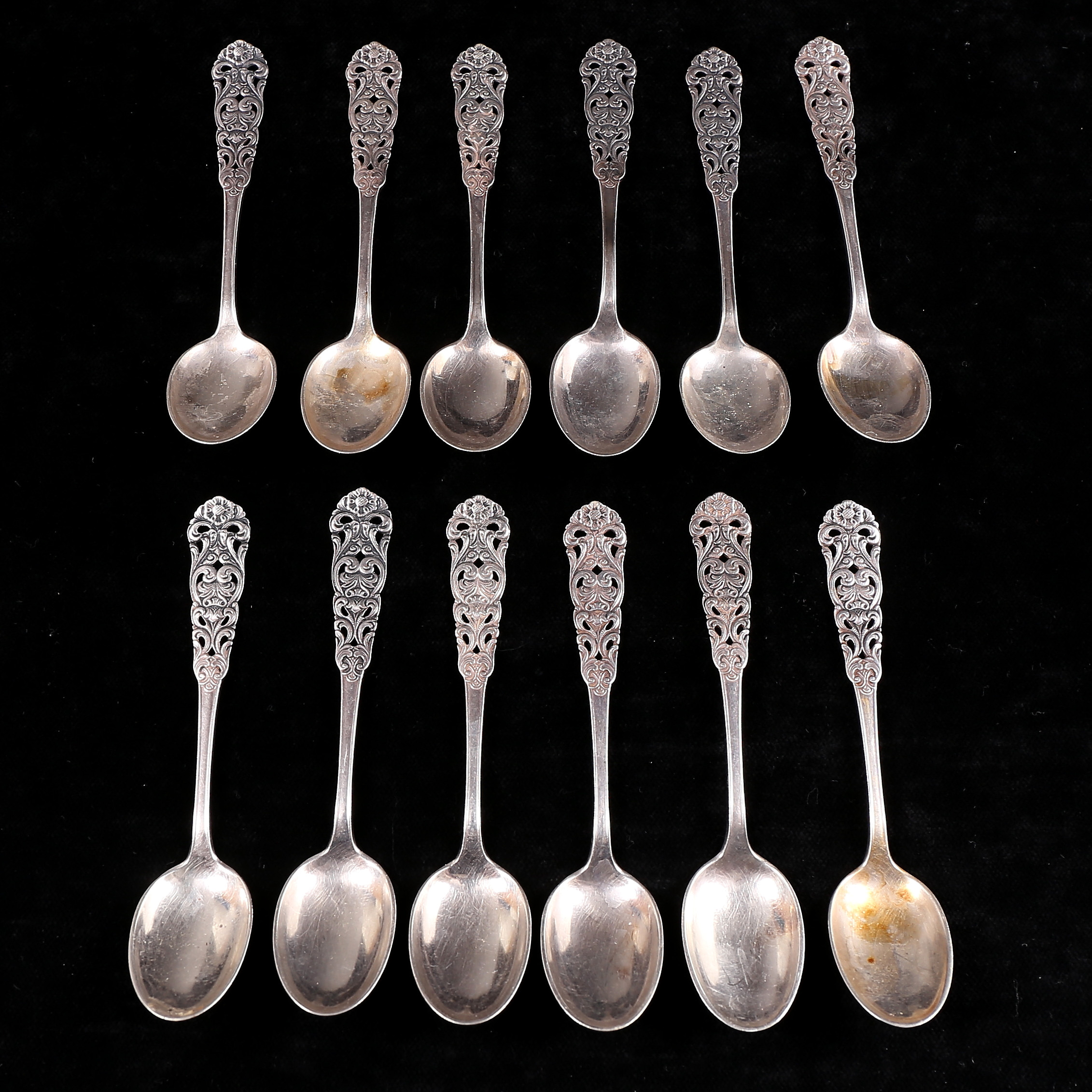 KAFFESKEDAR, 12 st, silver, totalvikt 132 gram.