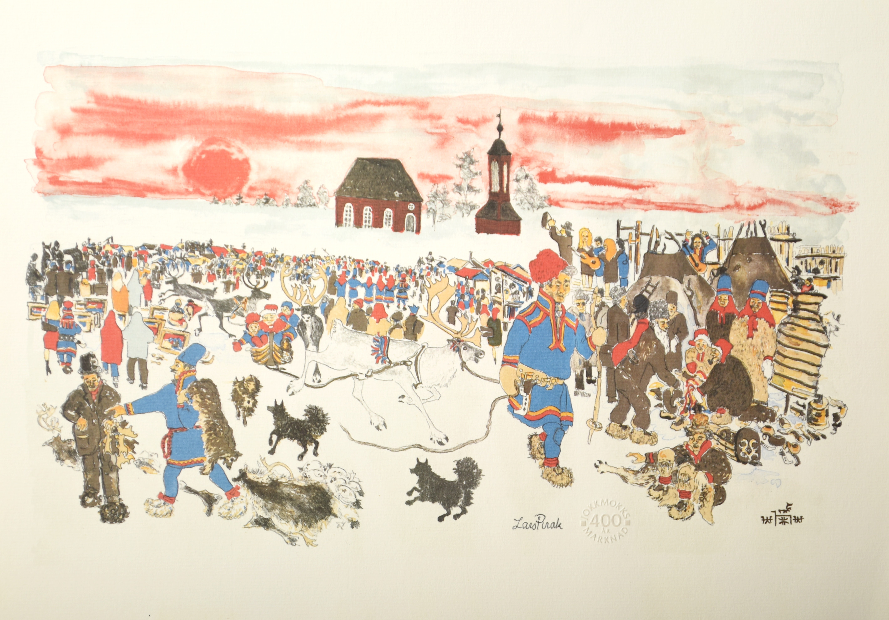 LARS PIRAK. Offsettryck, "Jokkmokks marknad 400 år".