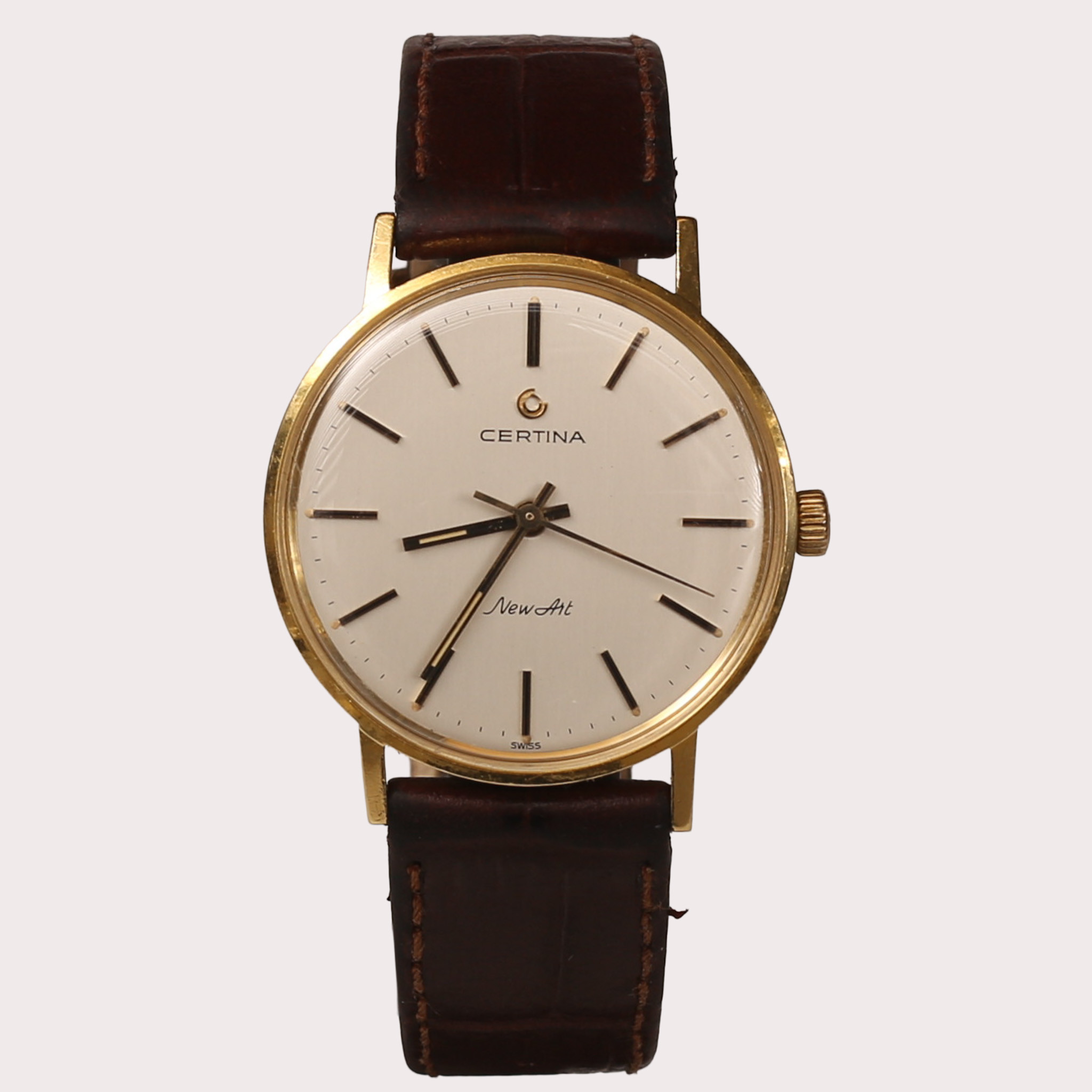 ARMBANDSUR Certina New Art, 18k guld med läderband, 1970- tal.