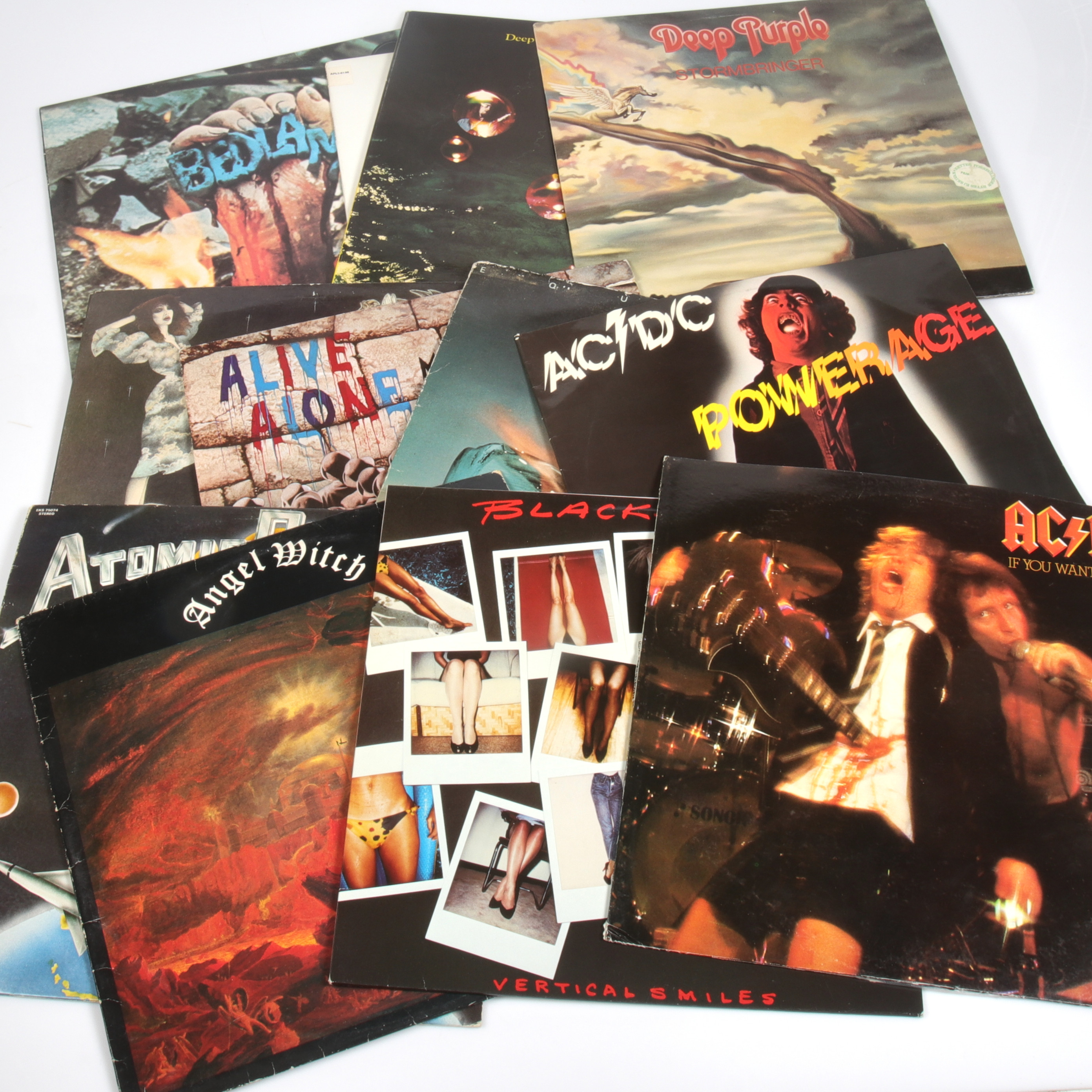 LP-SKIVOR, 37 st, bl.a. AC/DC, Black Sabbath, Deep Purple, Kate Bush, Budgie, Blue öyster cult, mfl. 1970/80-tal.