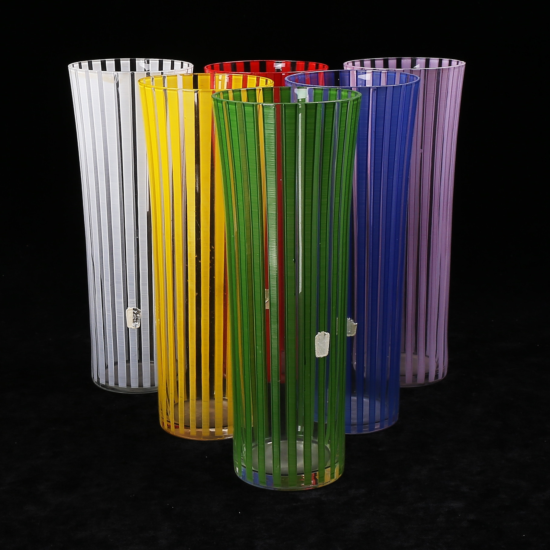 BENGT ORUP. Dricksglas, 6 st, "Stripe", Johansfors, 1950-tal.