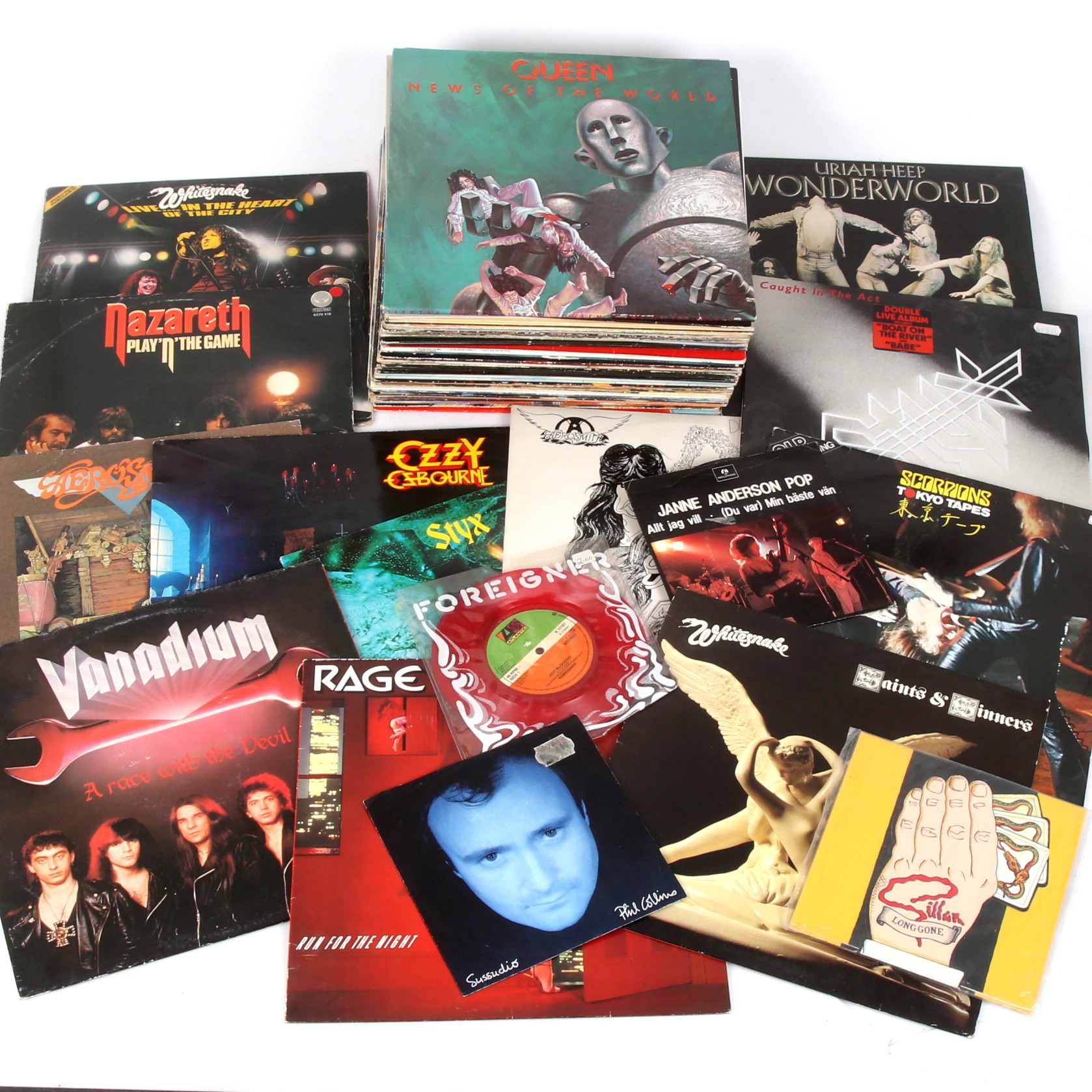 LP-SKIVOR, ca 50 st, Aerosmith, Styx, Nazareth, Uriah Heep, Accept, mfl. 1970/80-tal.