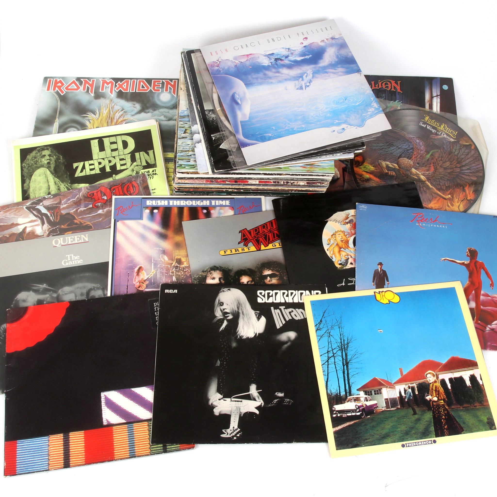 LP-SKIVOR, ca 50 st, Judas Priest, Queen, Led Zeppelin, Rush, Marillion, April Wine, Dio, Iron Maiden, mfl. 1970/80-tal.