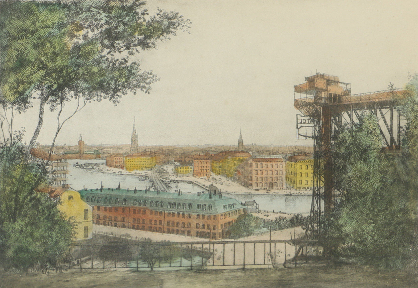 OIDENTIFIERAD KONSTNÄR. Motiv från Stockholm, etsning, otydligt signerad.