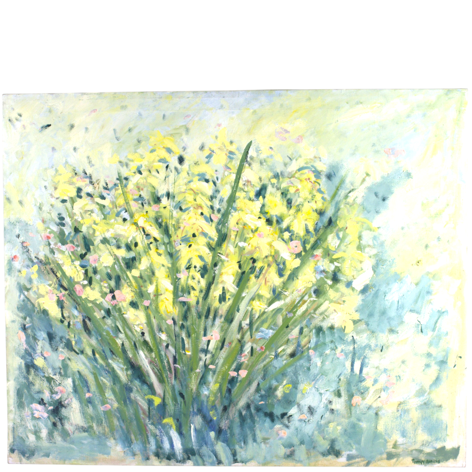 TOMMY RADING. Olja på duk, ett knippe gula blommor, signerad.