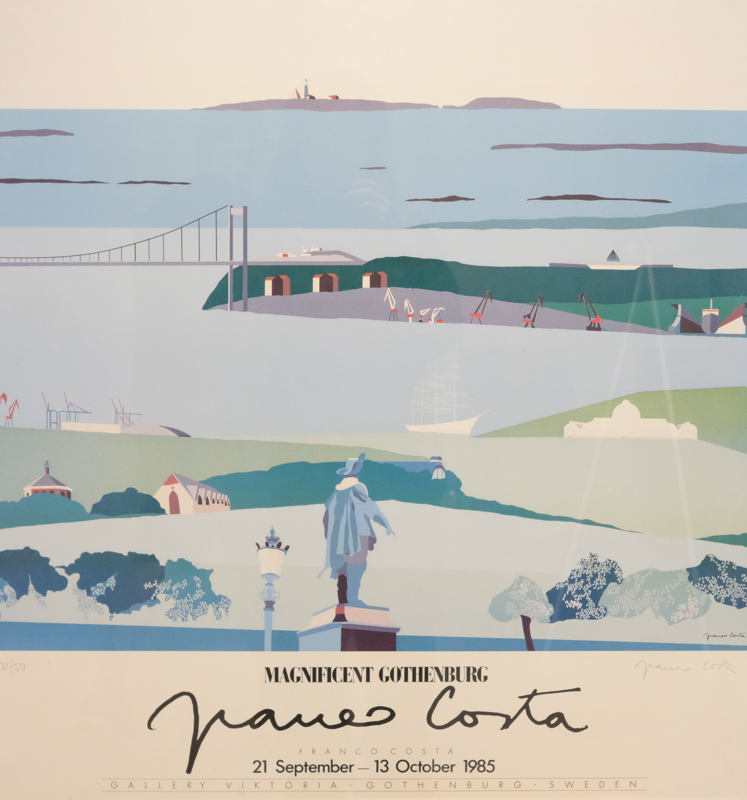 FRANCO COSTA. UTSTÄLLNINGSAFFISCH. "MAGNIFICENT GOTHENBURG", GALLERY VIKTORIA 1985.