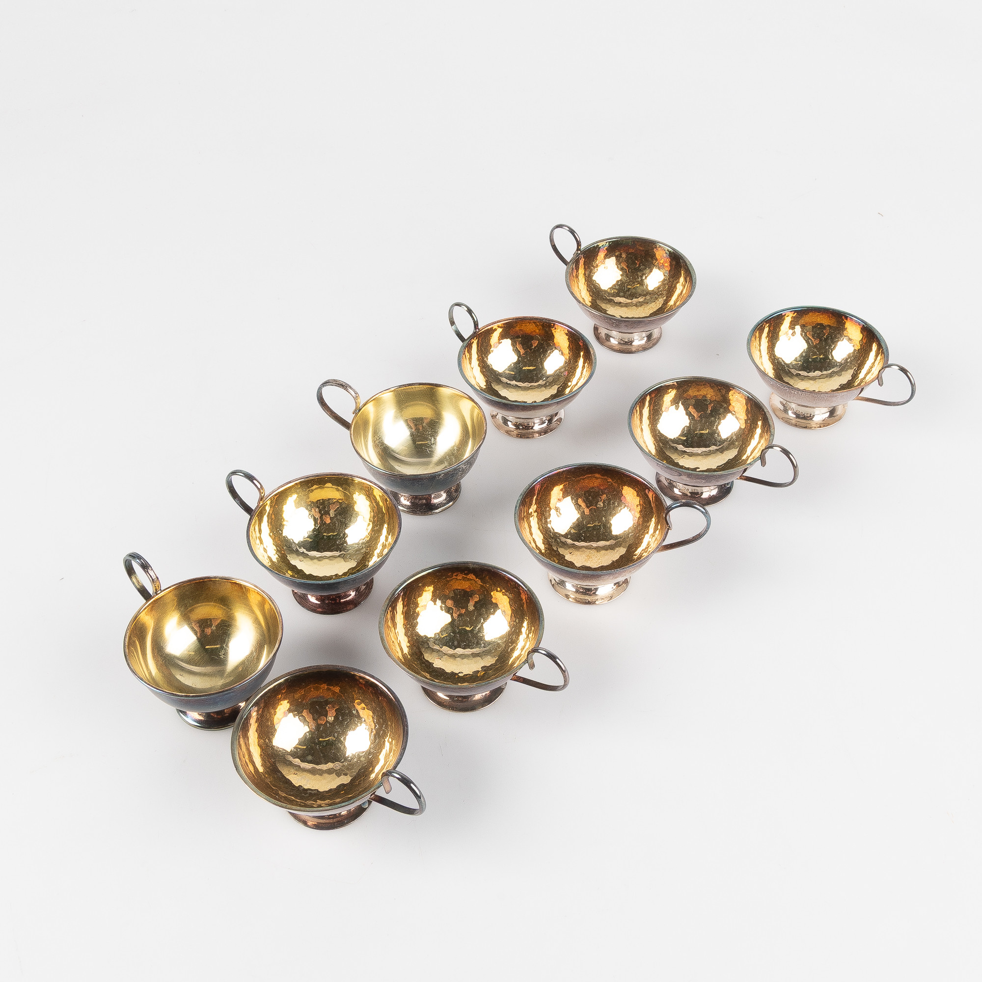 PUNSCHKOPPAR, 10 st, silver, Guldsmedsaktiebolaget GAB, Stockholm samt Eskilstuna, 1900-tal.