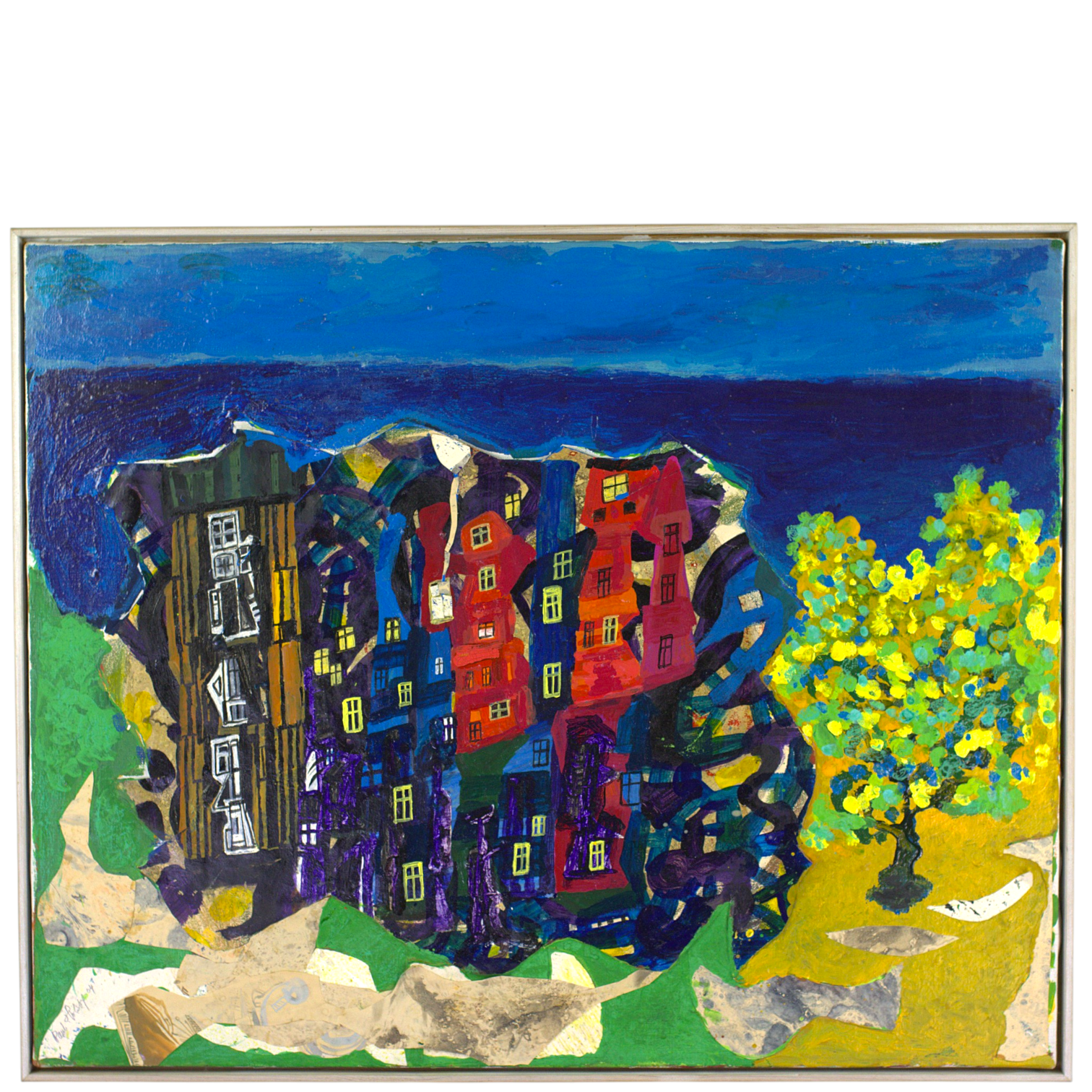 PAUL HOLSBY. Blandteknik på duk, "Tempelstad", signerad, -04.