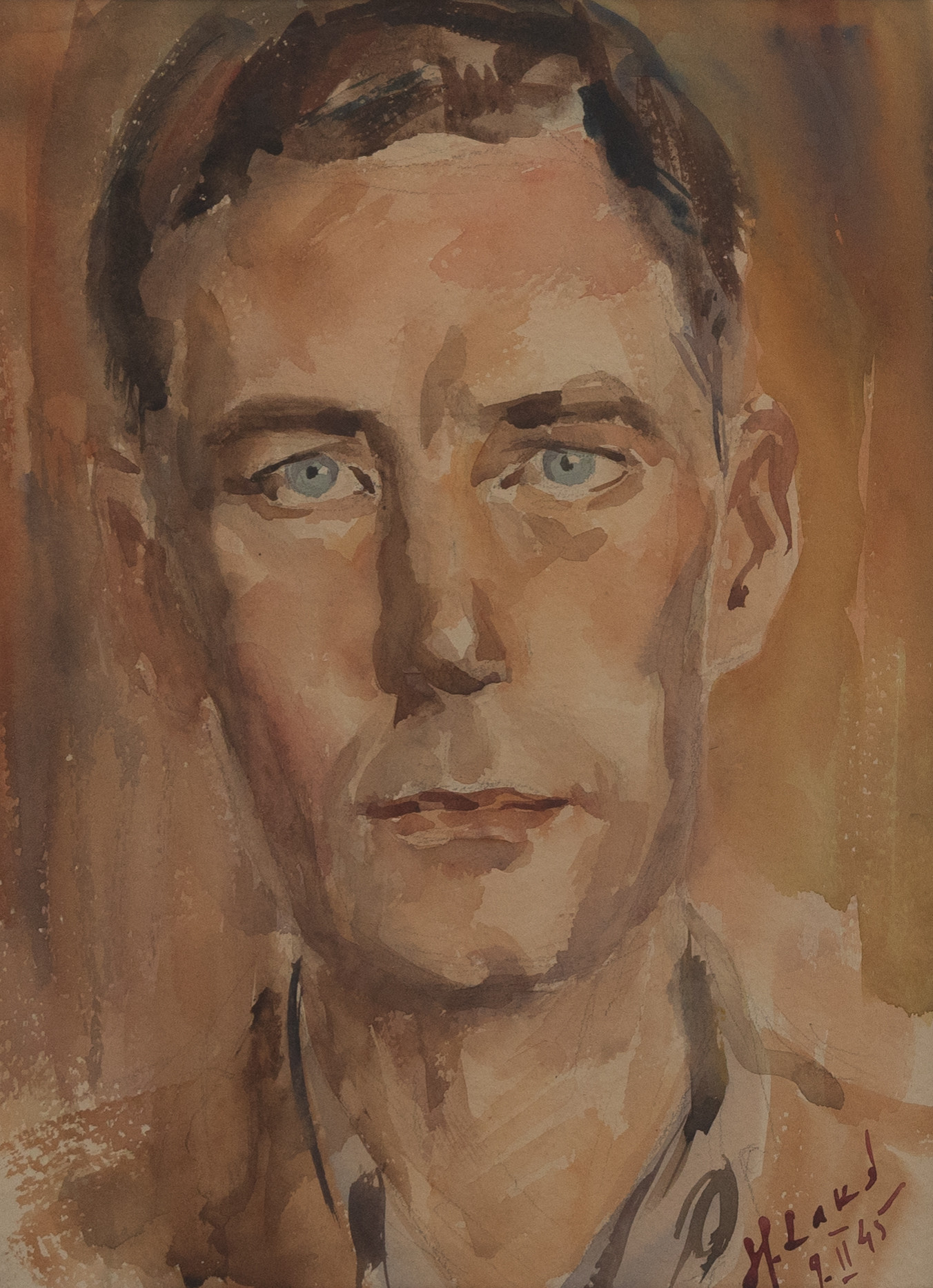 HARRI LAKS (ESTLAND/SVERIGE 1923-2000). Självporträtt, akvarell, signerad och daterad 9-11-45.