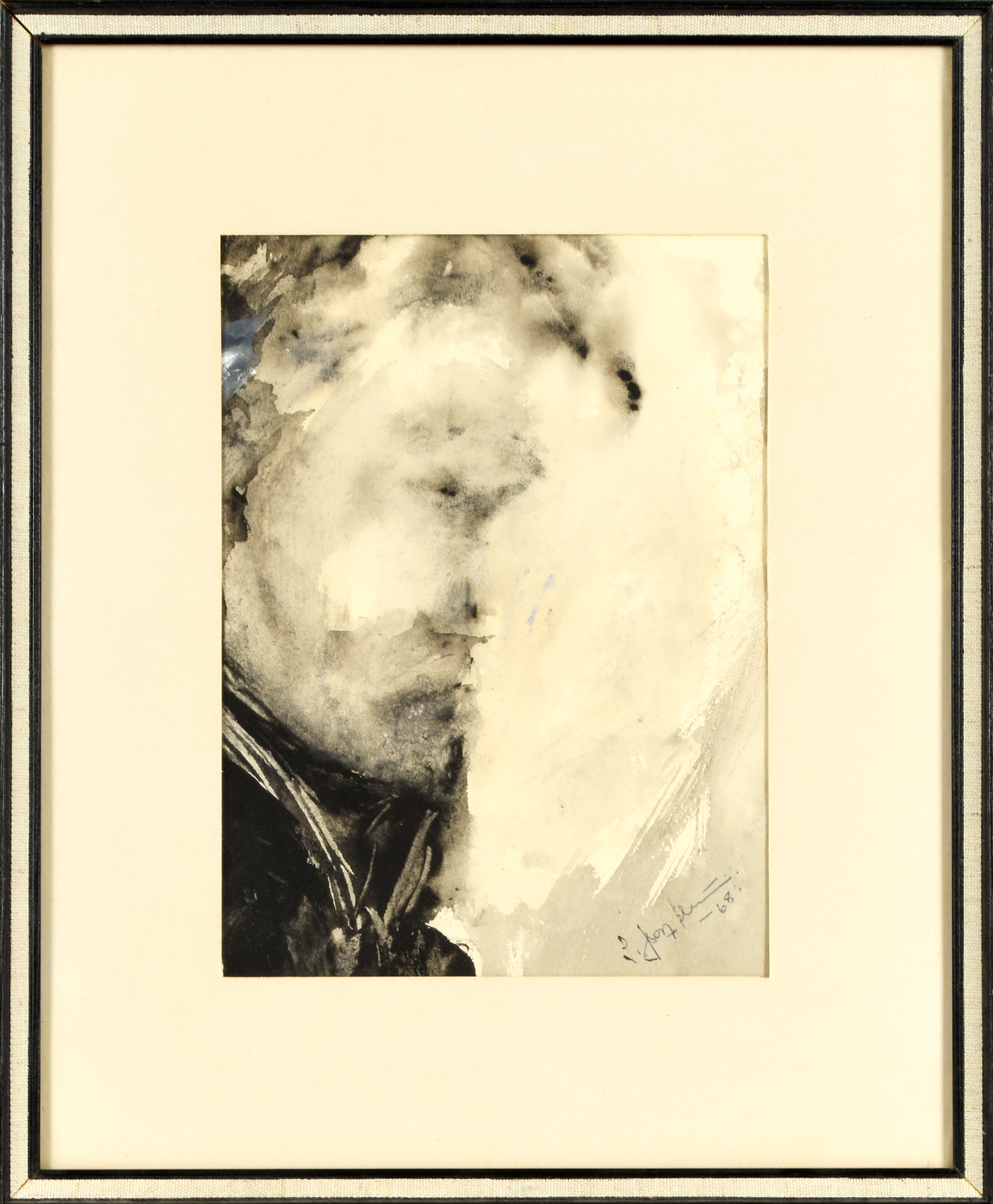 LARS J:SON NUTTI. Akvarell på papper, Porträtt, Signerad, Daterad 1968.