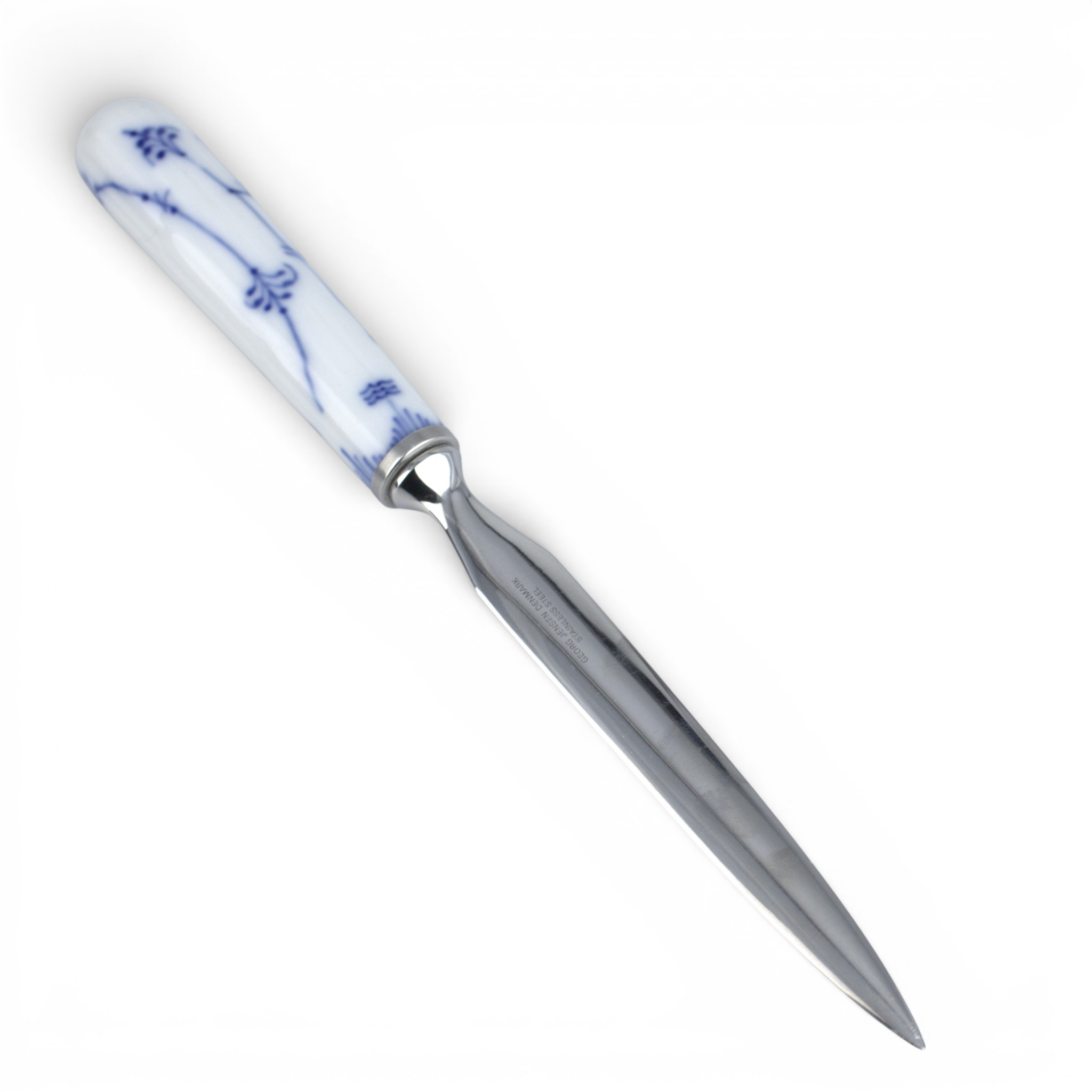 BREVKNIV, "Musselmalet", skaft av porslin, rostfritt stålblad, Royal Copenhagen, Danmark.