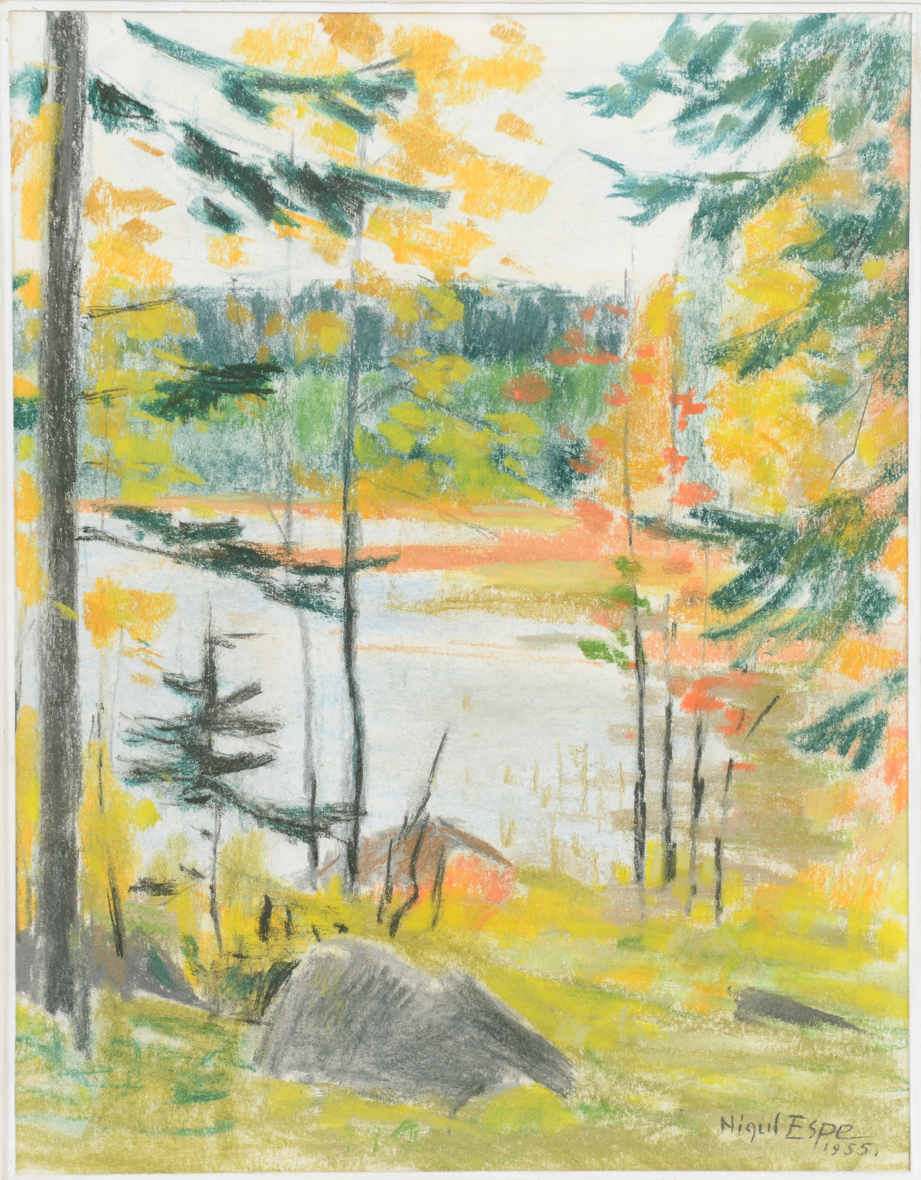 NIGUL ESPE. Landskapsmotiv, pastell, signerad samt numrerad 1955.