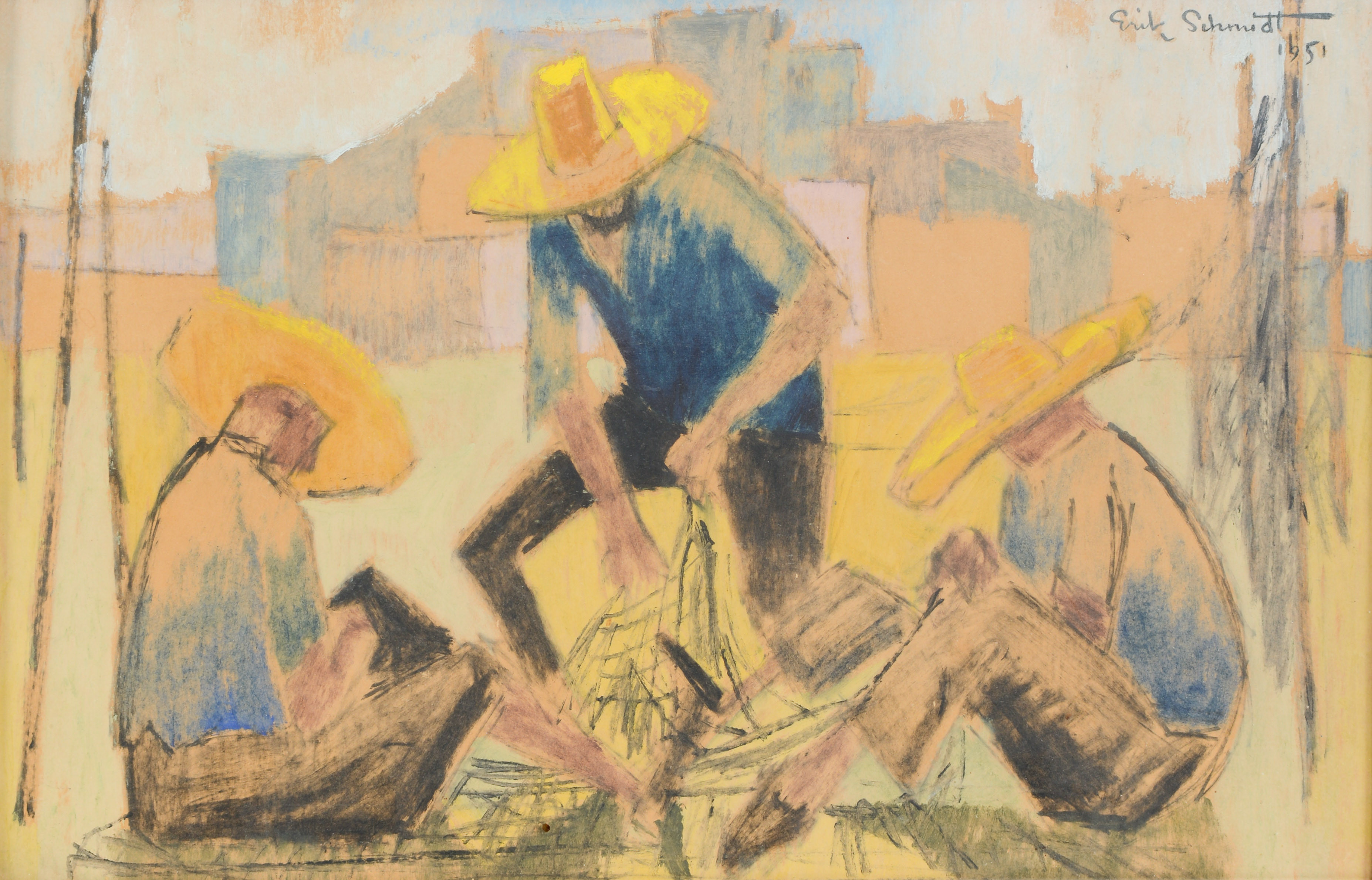 ERIK SCHMIDT. Fiskare, gouache, signerad samt daterad 1951.