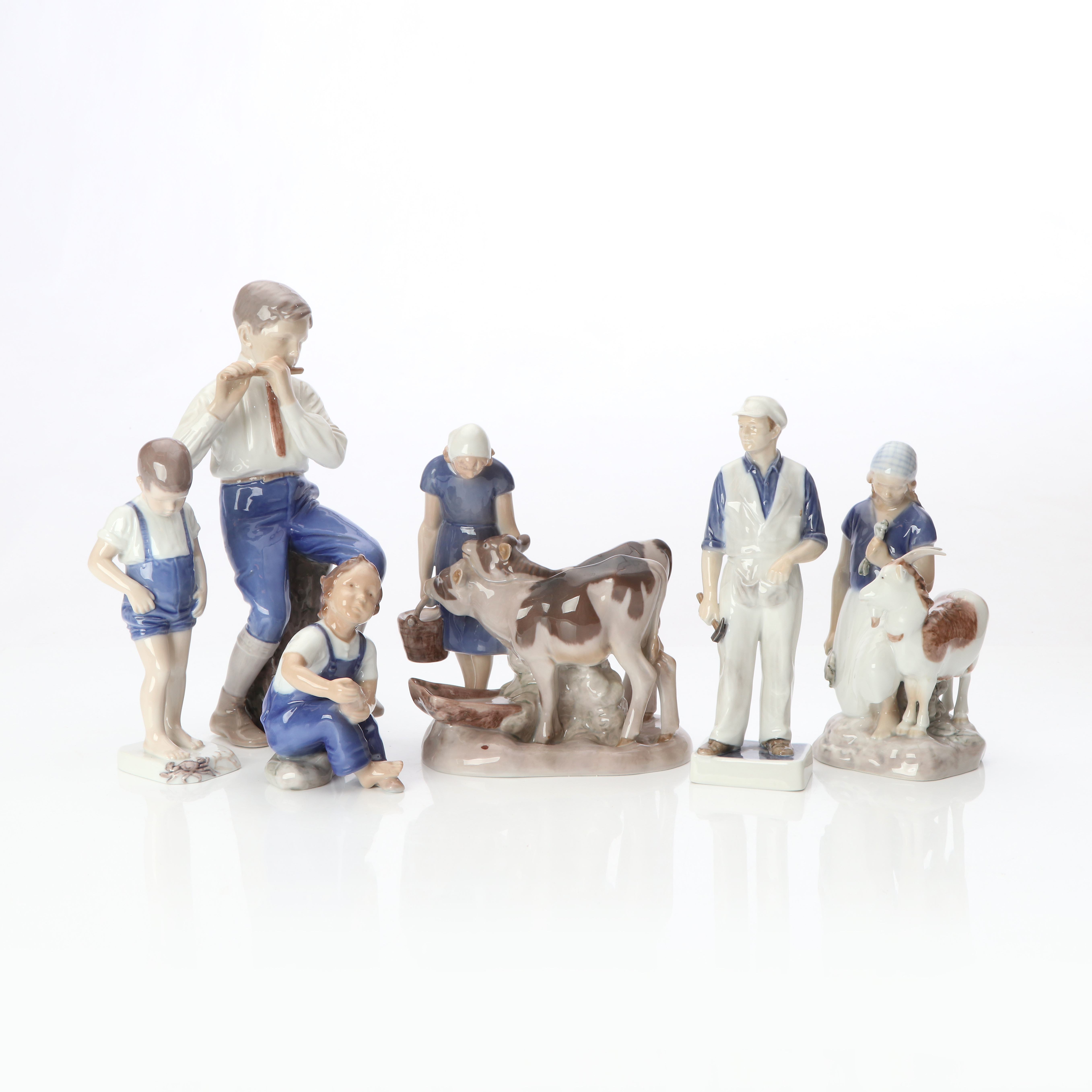 FIGURINER, SEX ST. Porslin. Bing & Gröndahl resp. Royal Copenhagen. Danmark, 1900-tal.