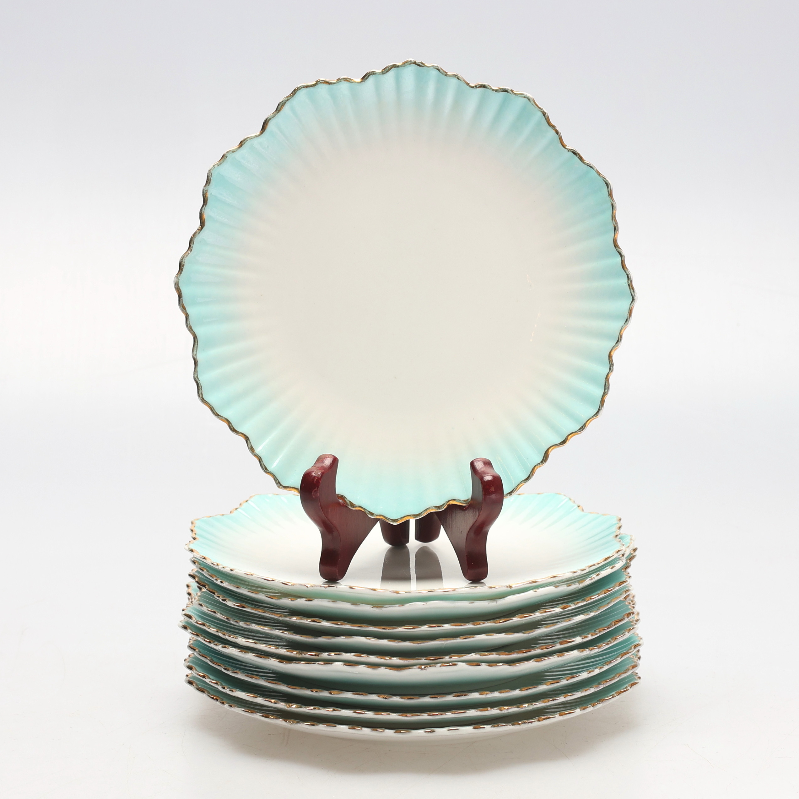 ASSIETTER, 9 st, porslin, blomformade, Rörstrand, 1900-tal.