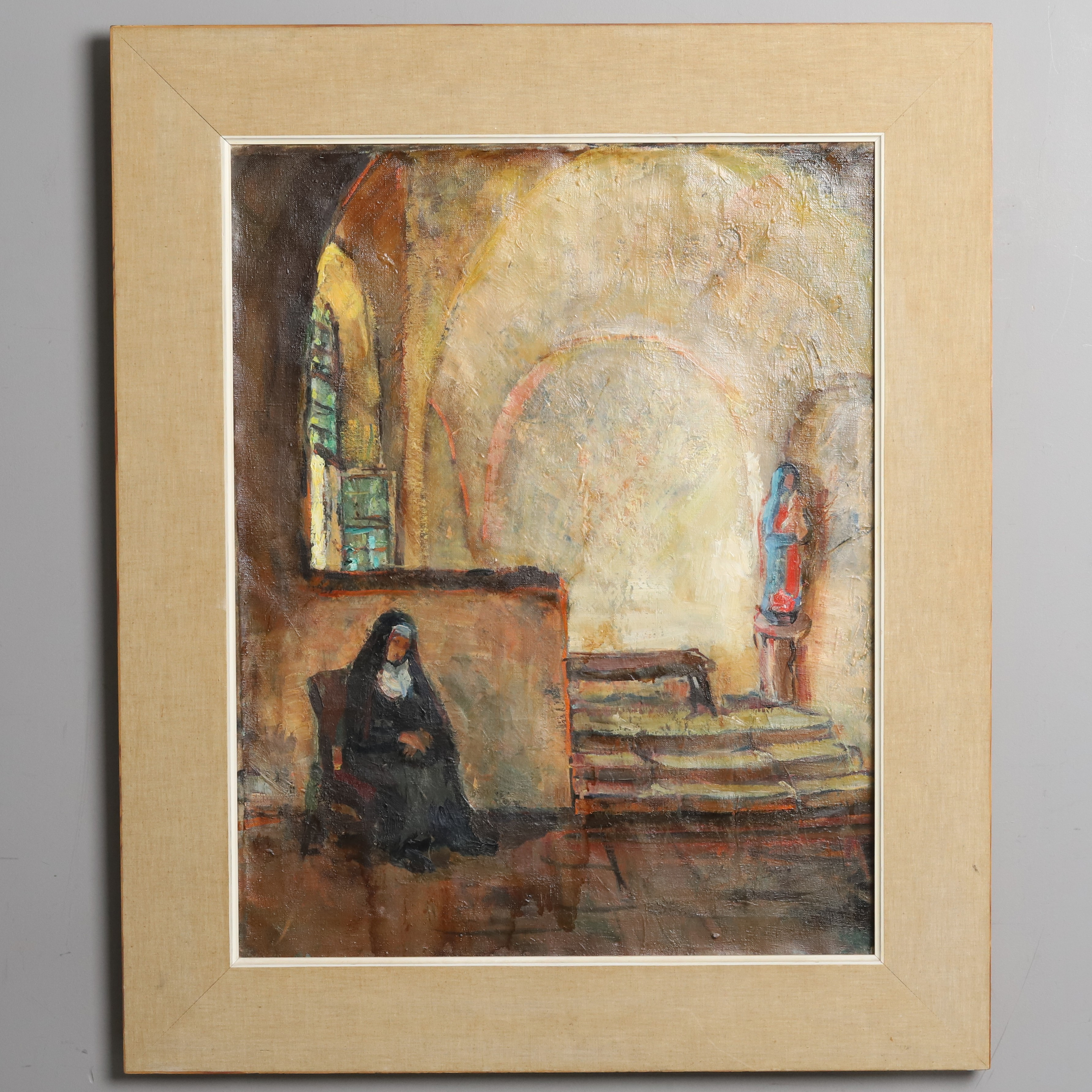 OKÄND KONSTNÄR. Olja på duk, "Klostermotiv", 1900-talets första del.