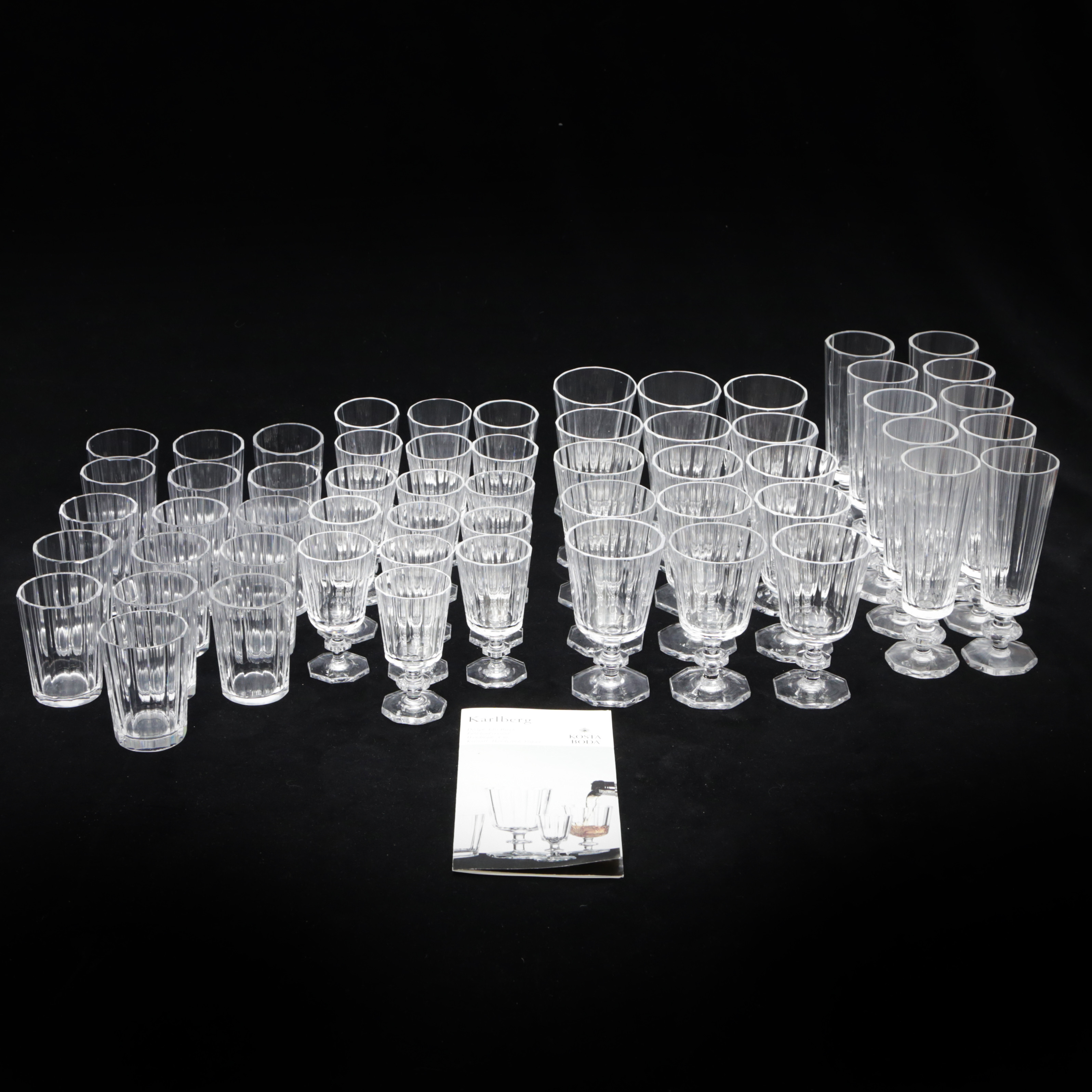 ELIS BERGH. SERVISGLAS, drygt 50 delar, varav 10 st champagne, Kosta, Karlberg.