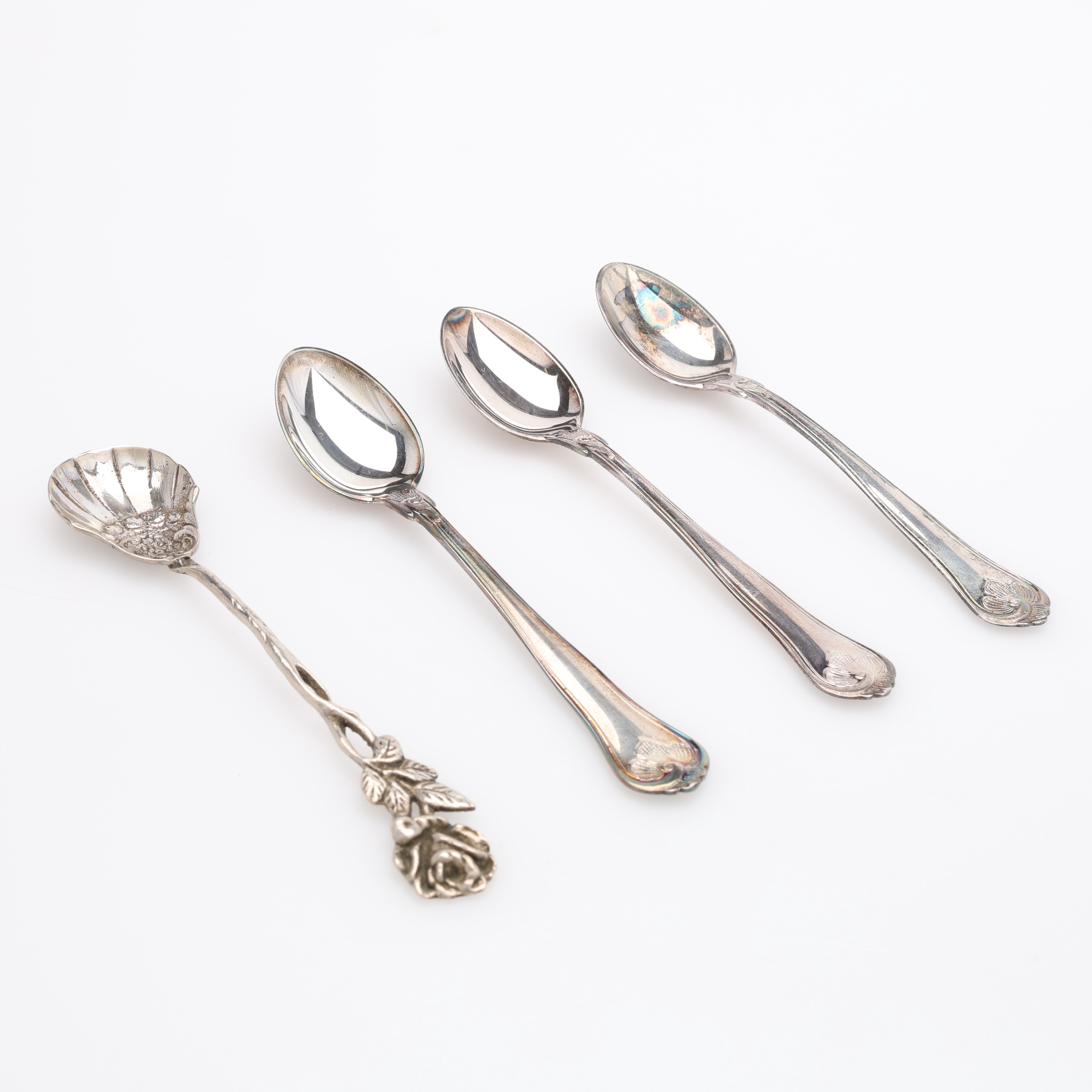 KAFFESKEDAR, 4 STYCKEN, SILVER, TOTAL VIKT CIRKA 61 GRAM.