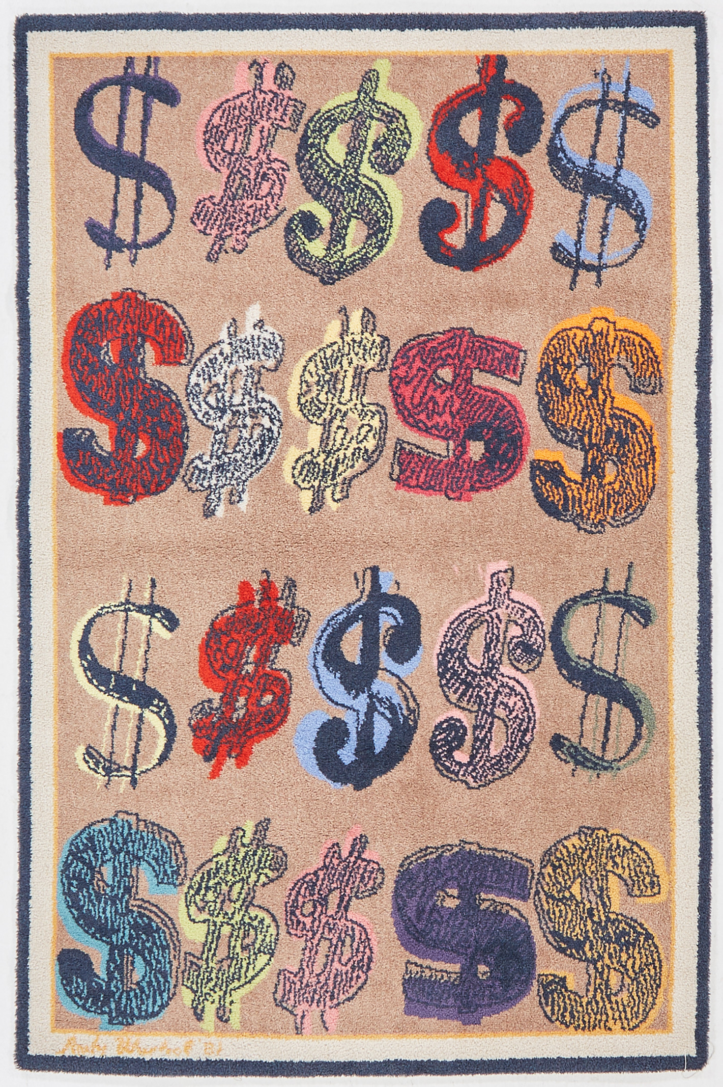 ANDY WARHOL. EFTER. Matta "U.S. Dollar Sign-1981" ca 140 x 200 cm, etikettmärkt Danmark, Ege Axminster.