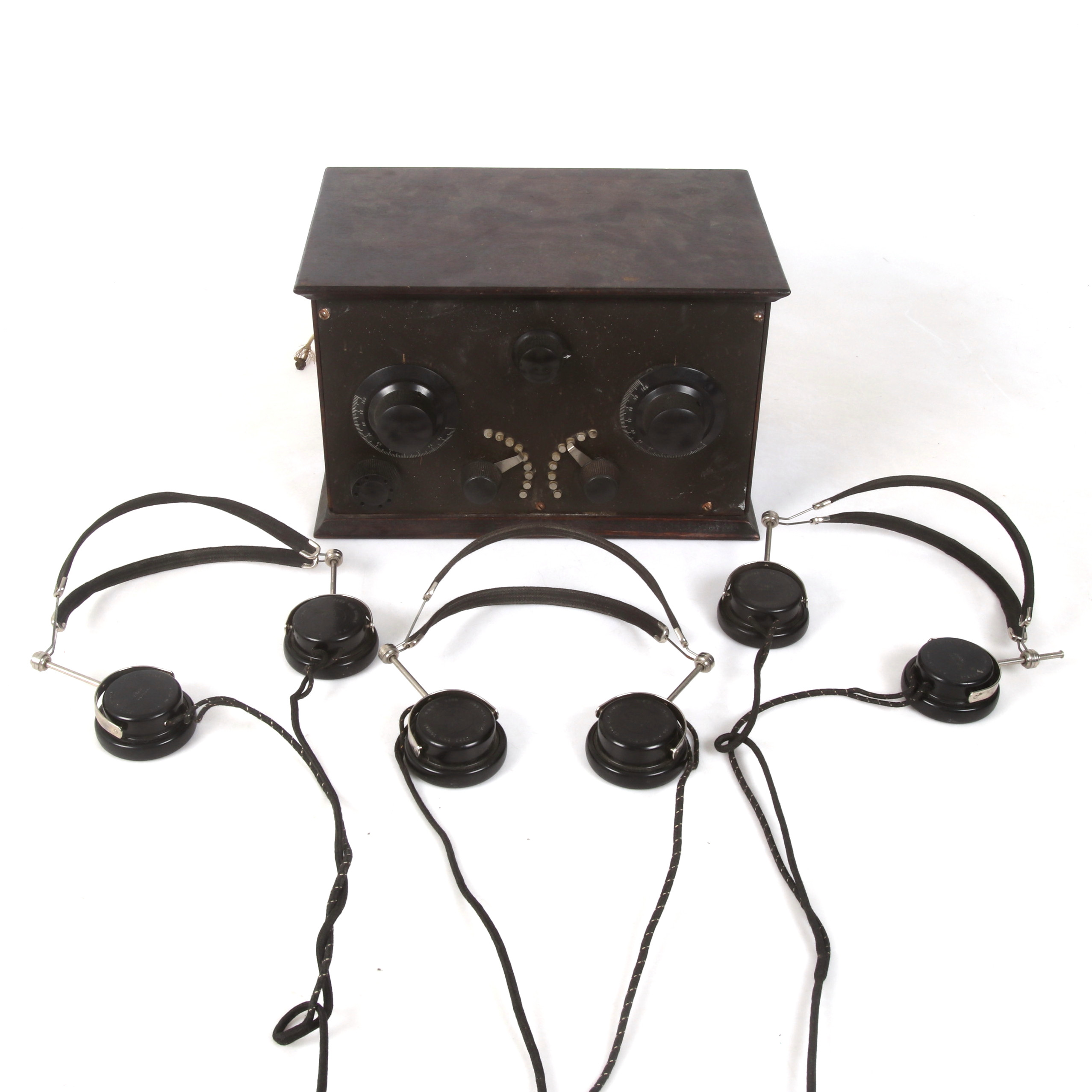 KRISTALLMOTTAGARE, med 3 st, hörlurar, 1900-talets första hälft.