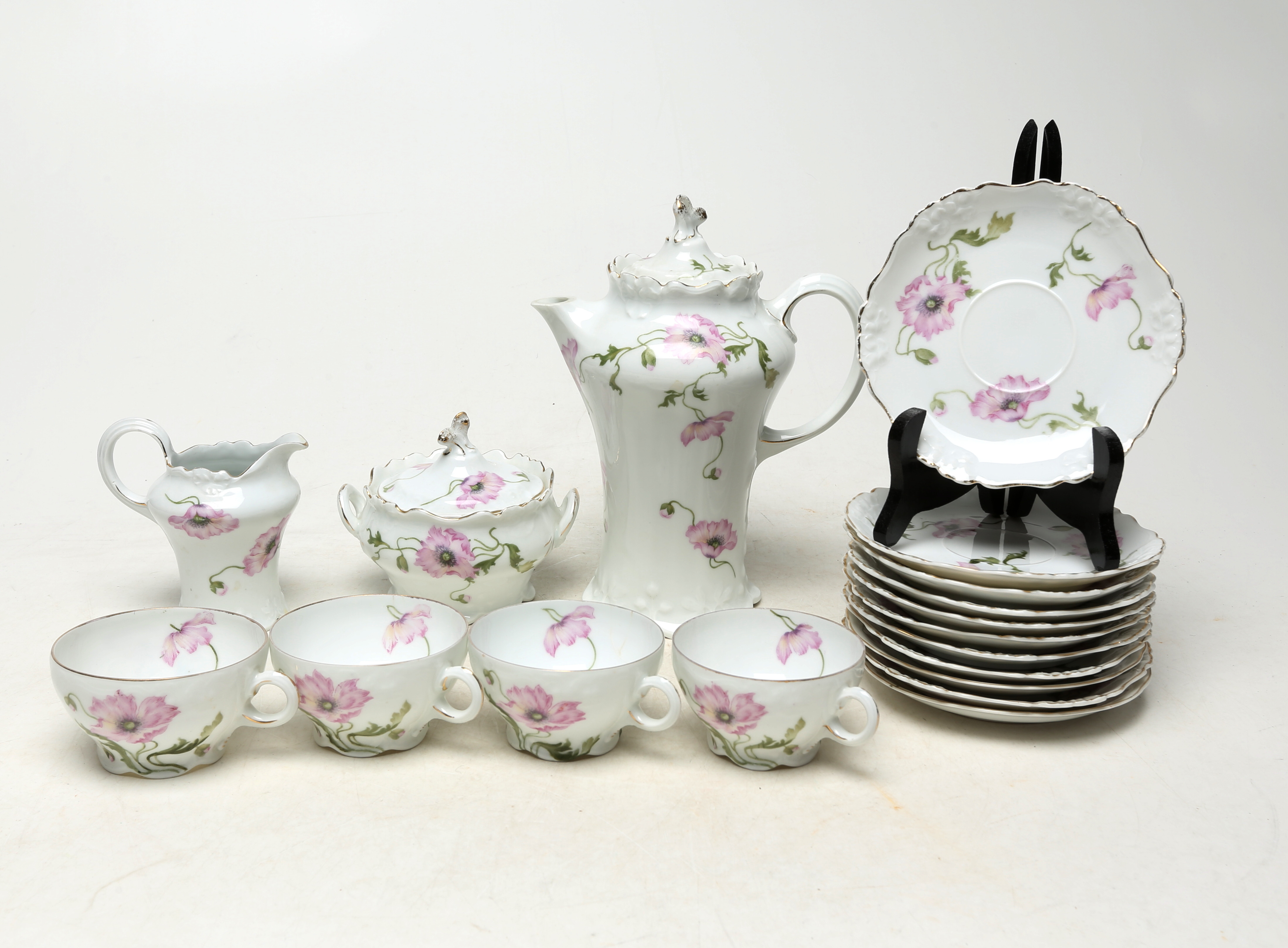KAFFESERVISDELAR, 7 st, porslin, Bavaria, blommotiv.
