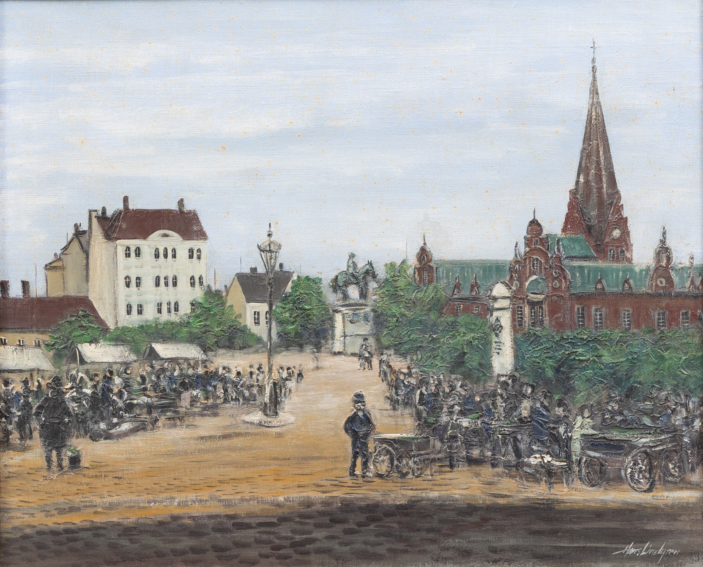 HANS LINDGREN. Stortorget, Malmö, olja på duk, signerad.