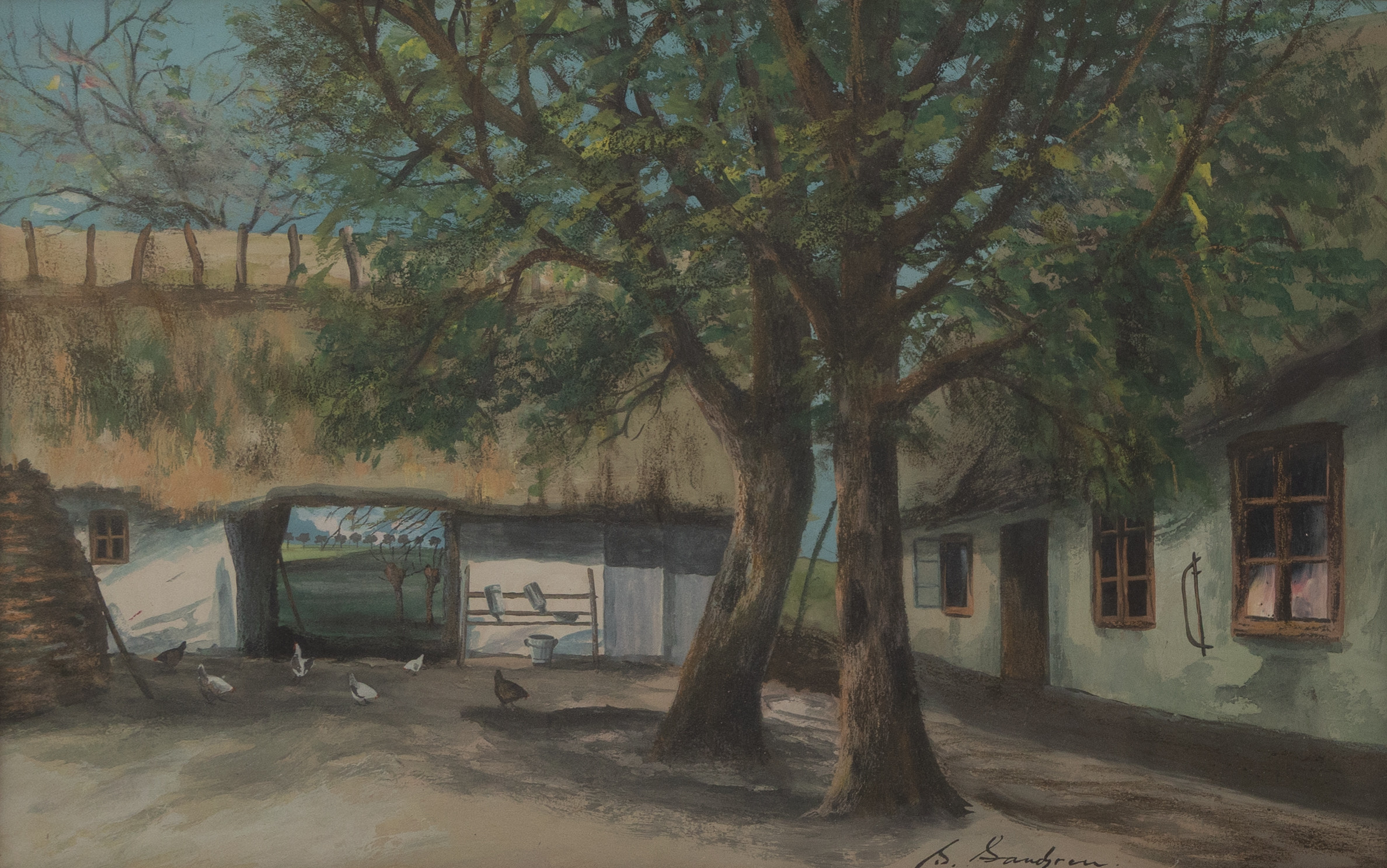 STEN STURE SANDGREN (1894-1964). Innergård, akvarell, signerad.