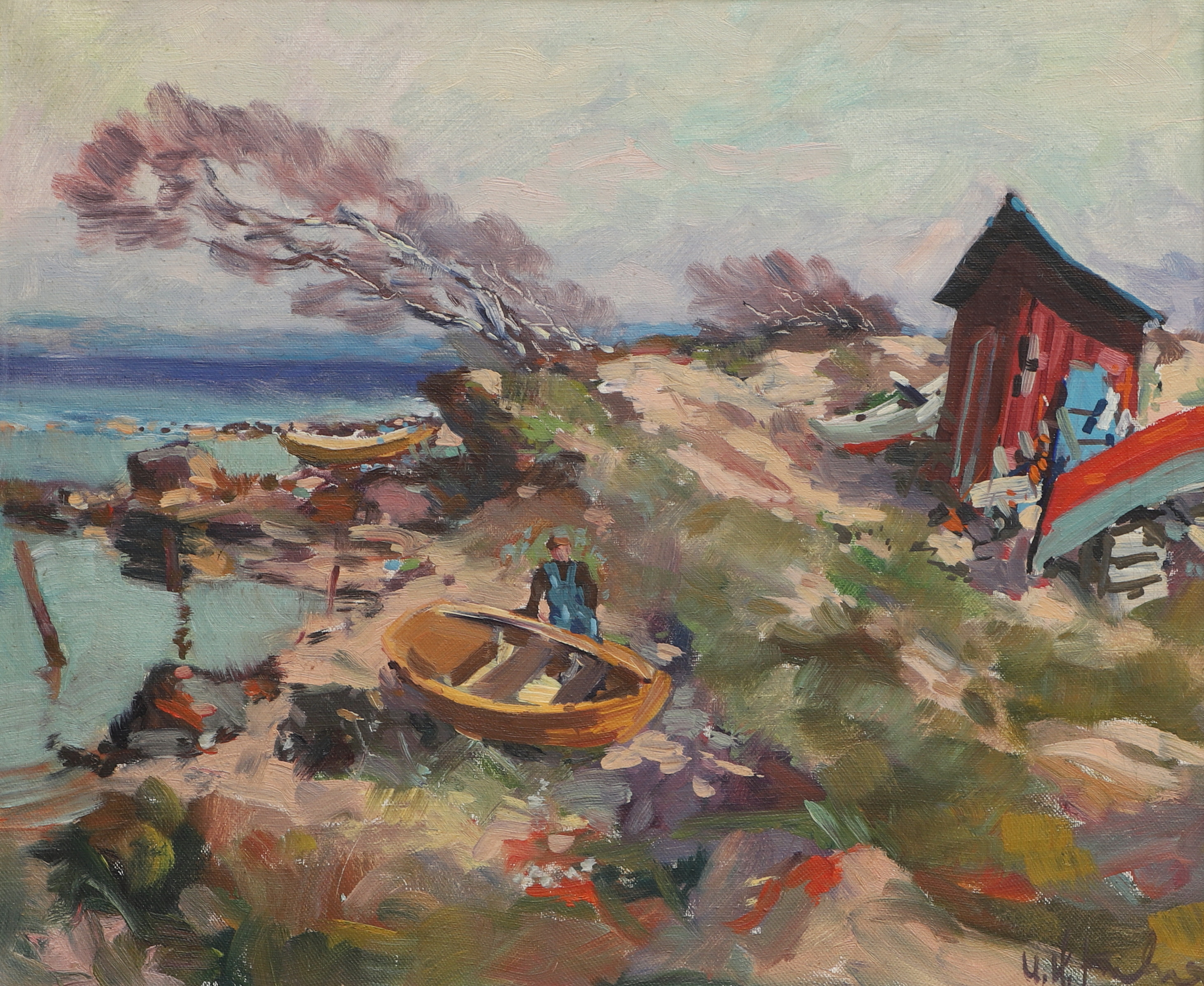 UNO HUBERT KARLSSON. Olja på duk, kustlandskap, signerad, 1900-tal.