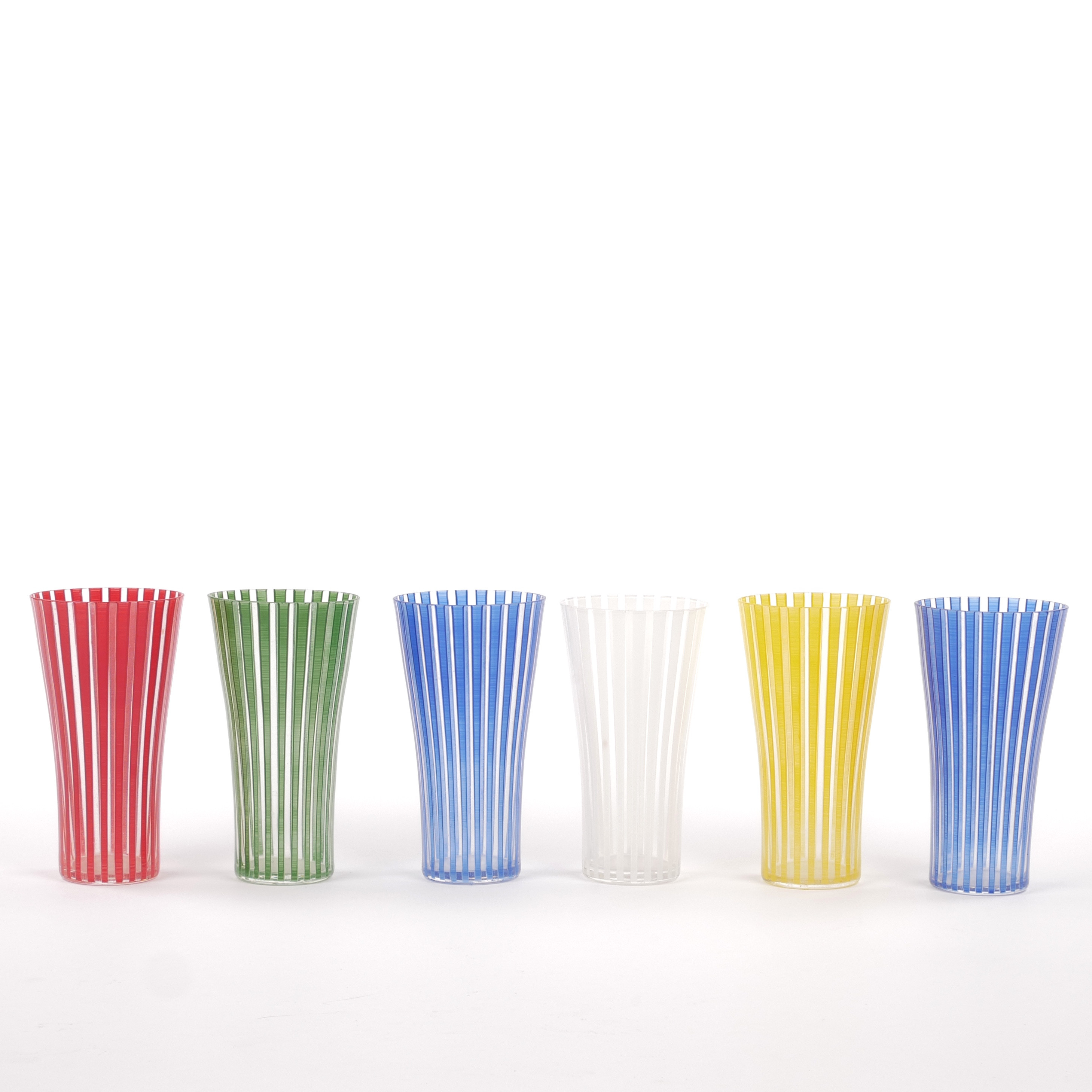 BENGT ORUP. Selterglas, 6 st, "Strikt", Johansfors, 1950-tal.