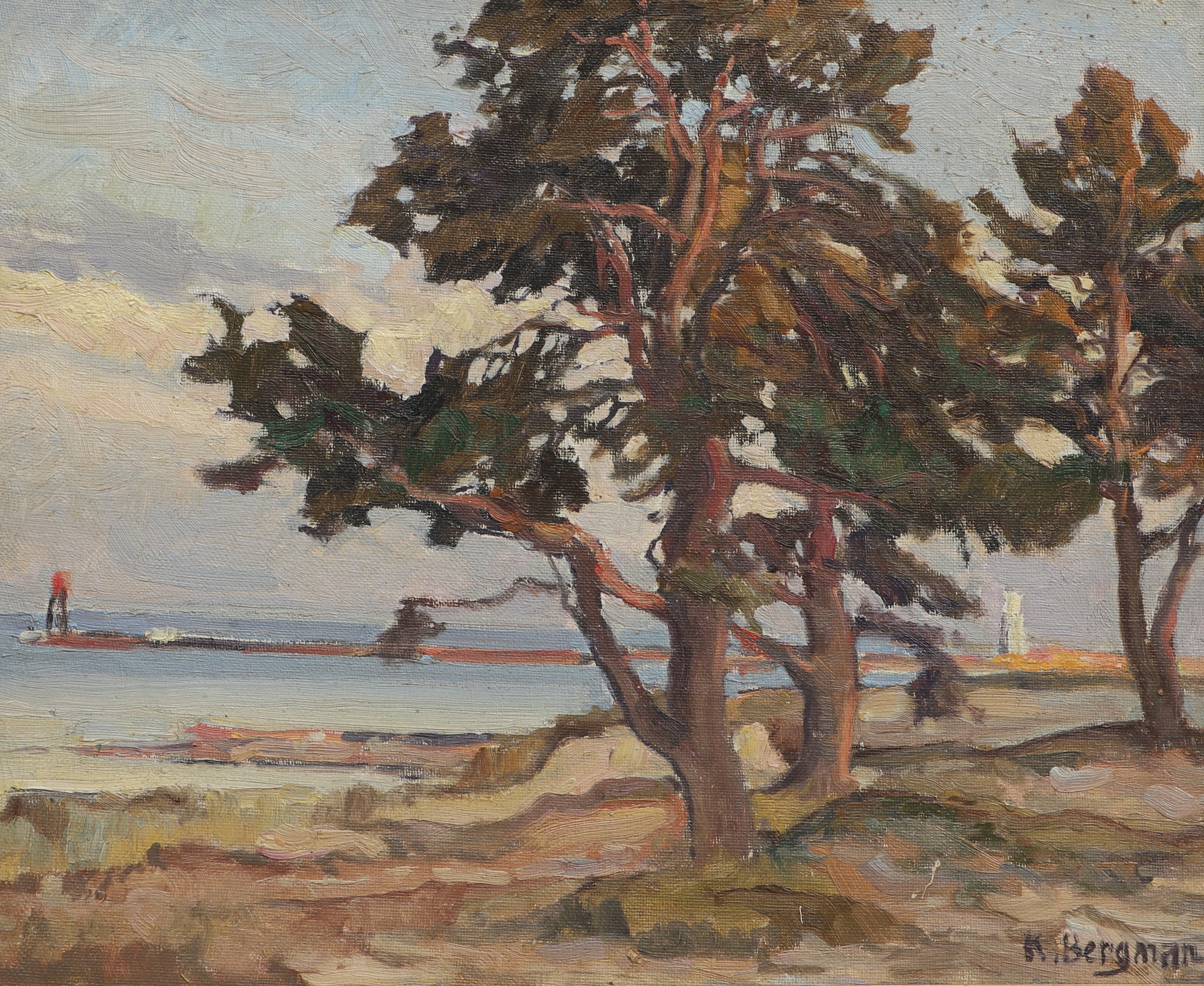 KARL BERGMAN. Olja på pannå, skärgårdslandskap, signerad.