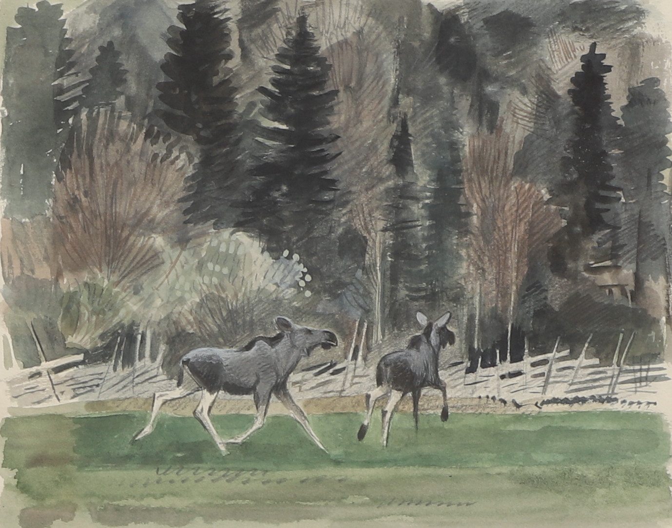 GUNNAR BRUSEWITZ. Akvarell, "Skymningsälgar, Odensala", signerad.