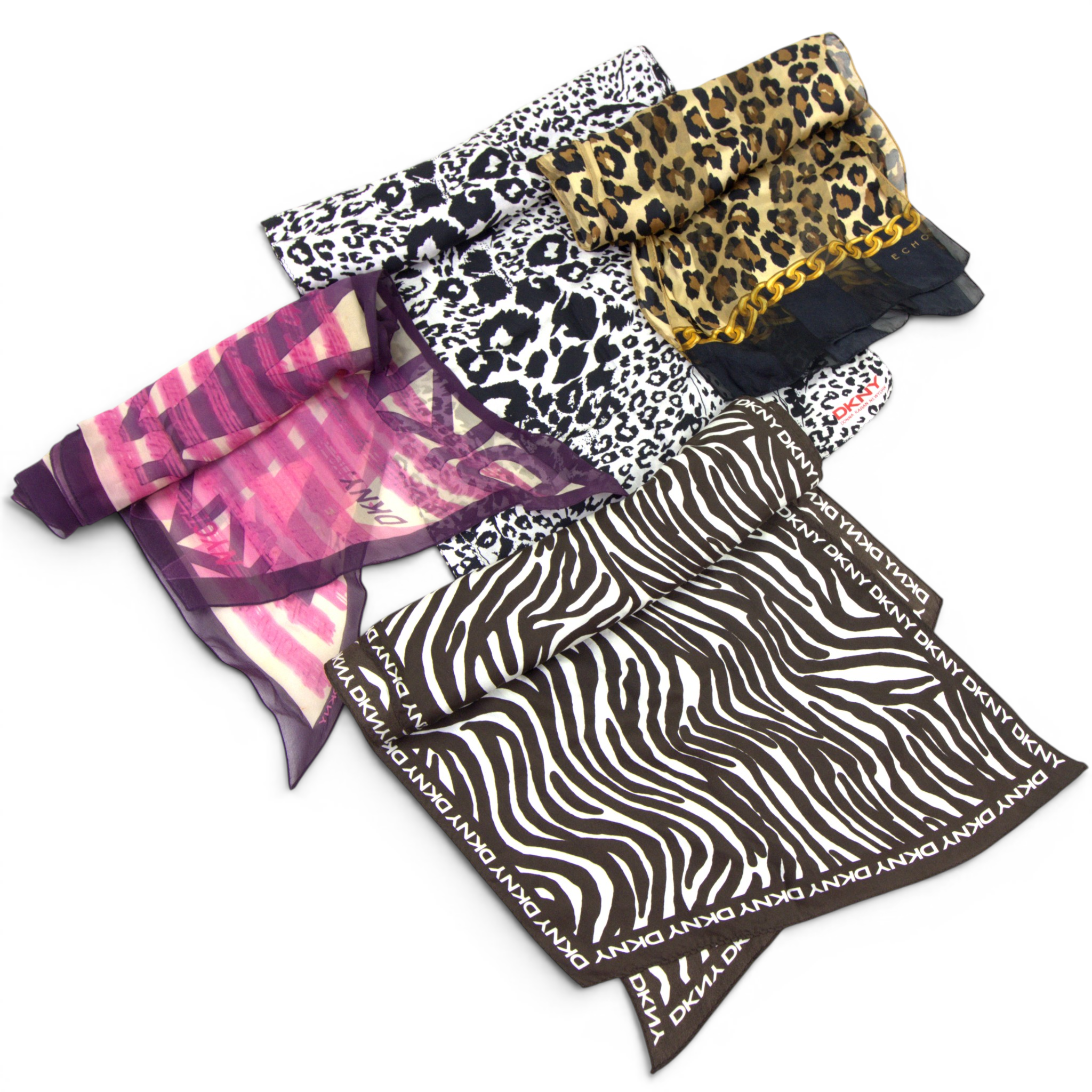 SCARVES, 4 st, siden, bl.a DKNY, nutida.