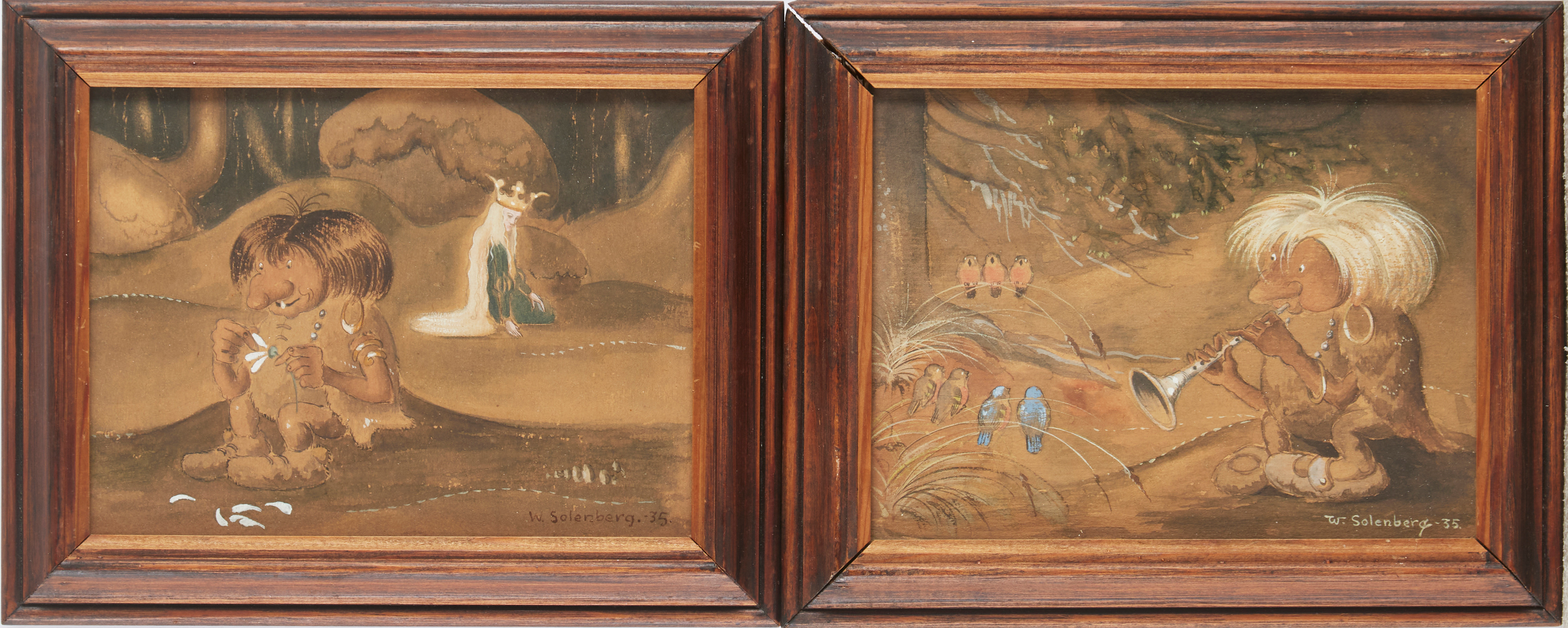 WILLIAM SOLENBERG (1906-1980). Trollmotiv, akvarell med täckvitt.