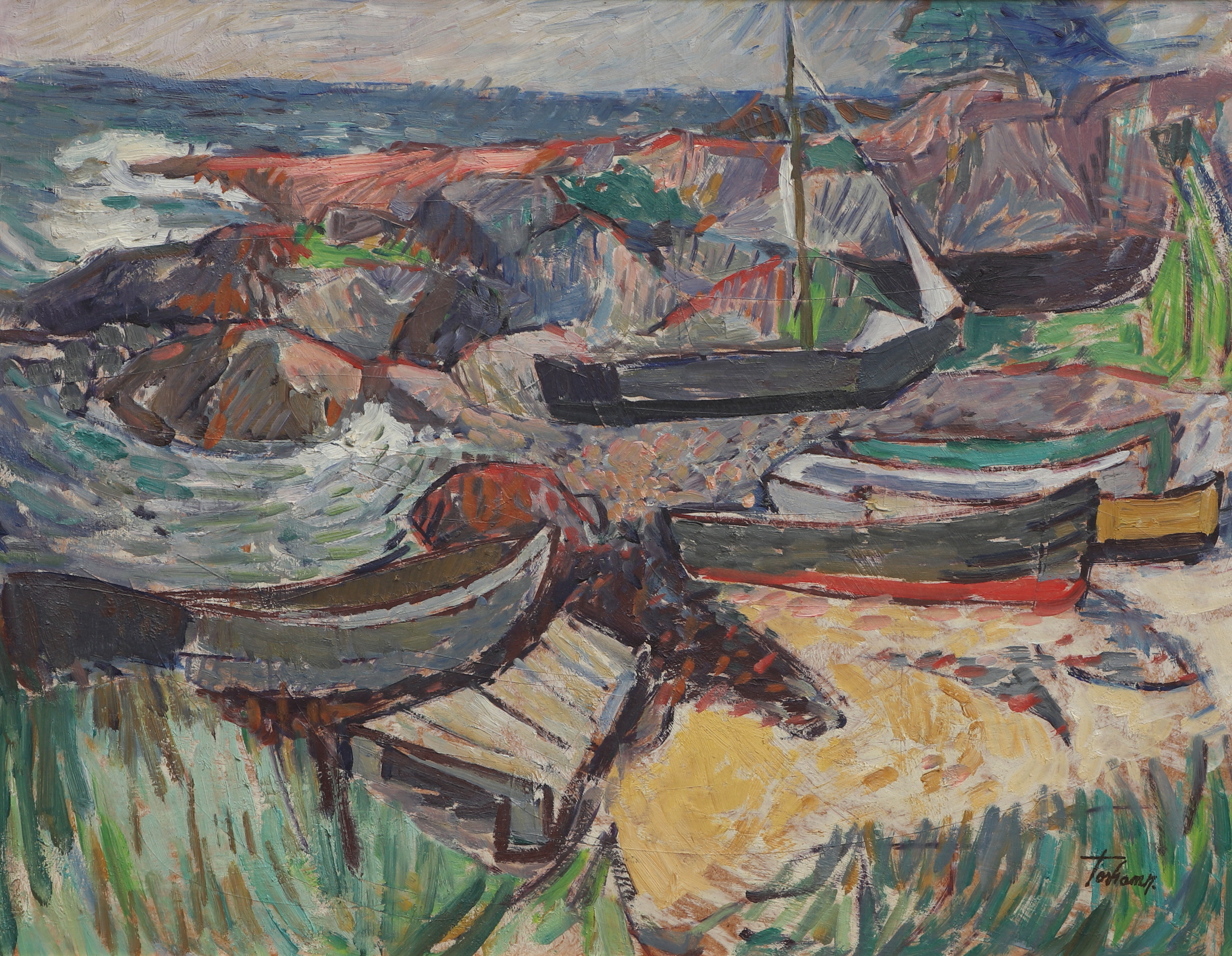 GUNNAR TORHAMN. Olja på pannå, kustmotiv, signerad, 1900-tal.