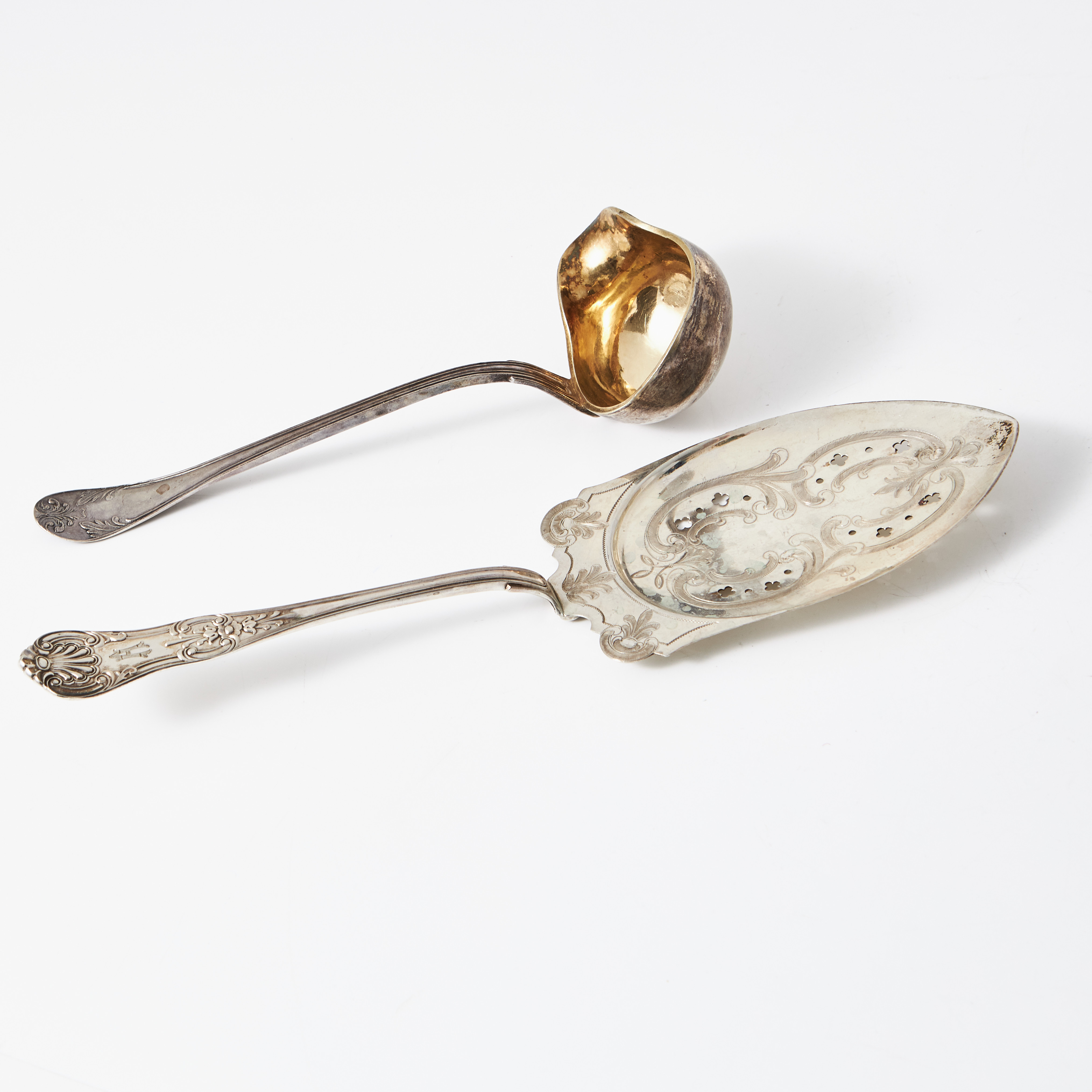 FISKSPADE, silver, J. Tostrup, Norge, samt SÅSSKED, modell "Gammal Fransk".