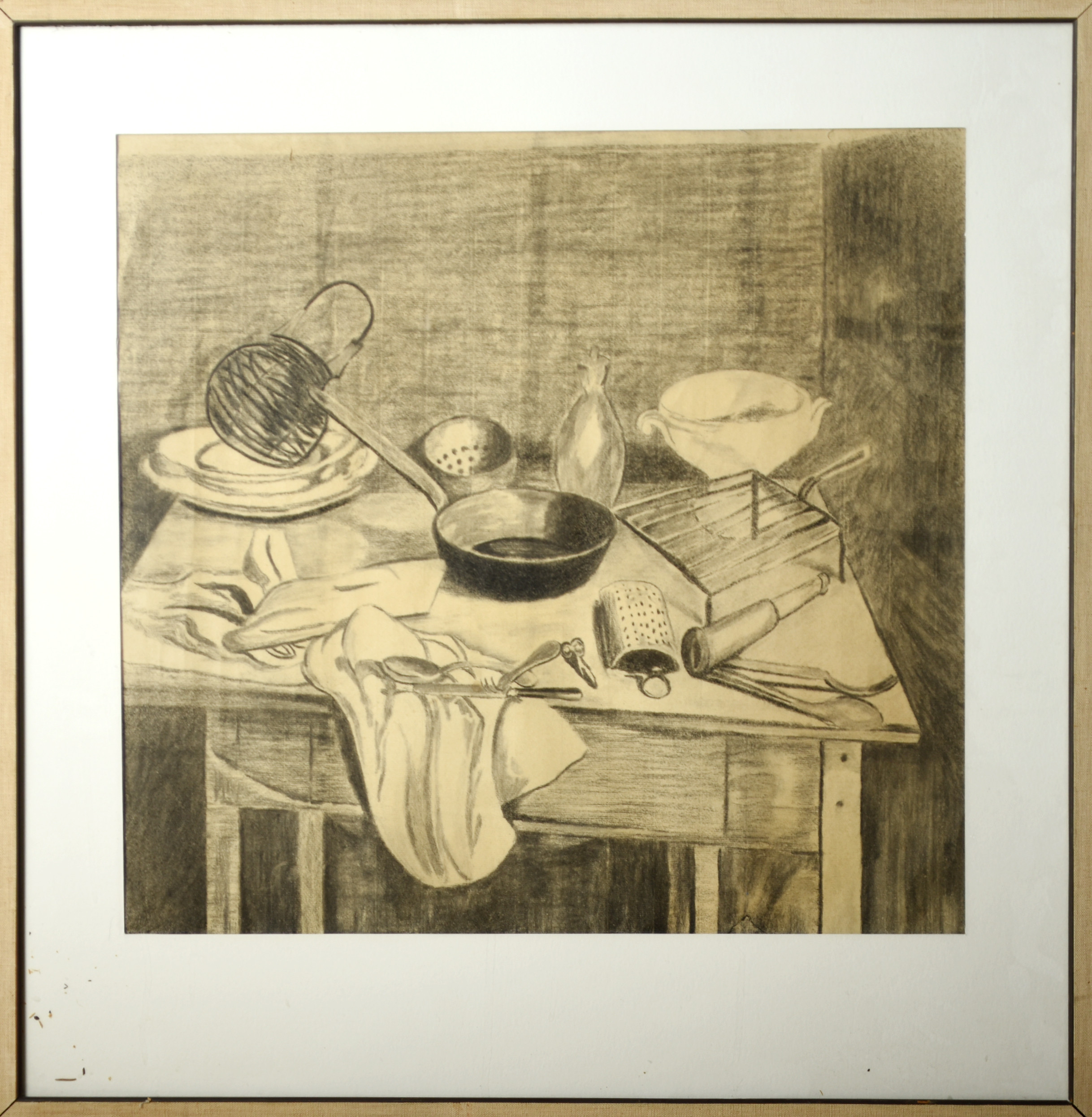 GUNNAR LARSSON. Kolteckning, Stilleben, Signerad: G.Larsson, 1957.