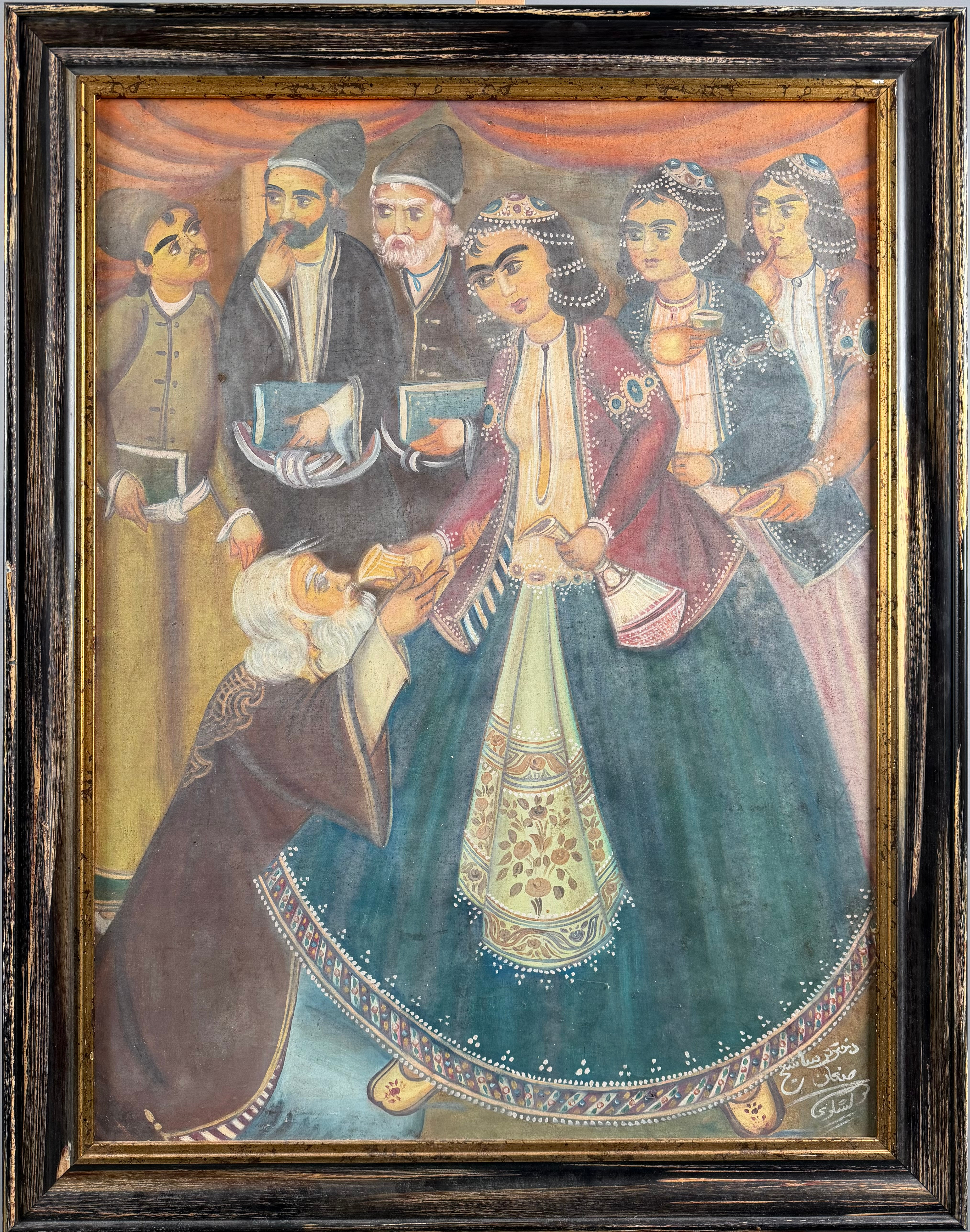 OIDENTIFIERAD KONSTNÄR (1900-tal), Figurscen, med motiv från persiskt diktepos, sannolikt "Kärleken mellan Sheikh San'an och Tersas dotter", olja på duk, signerad.