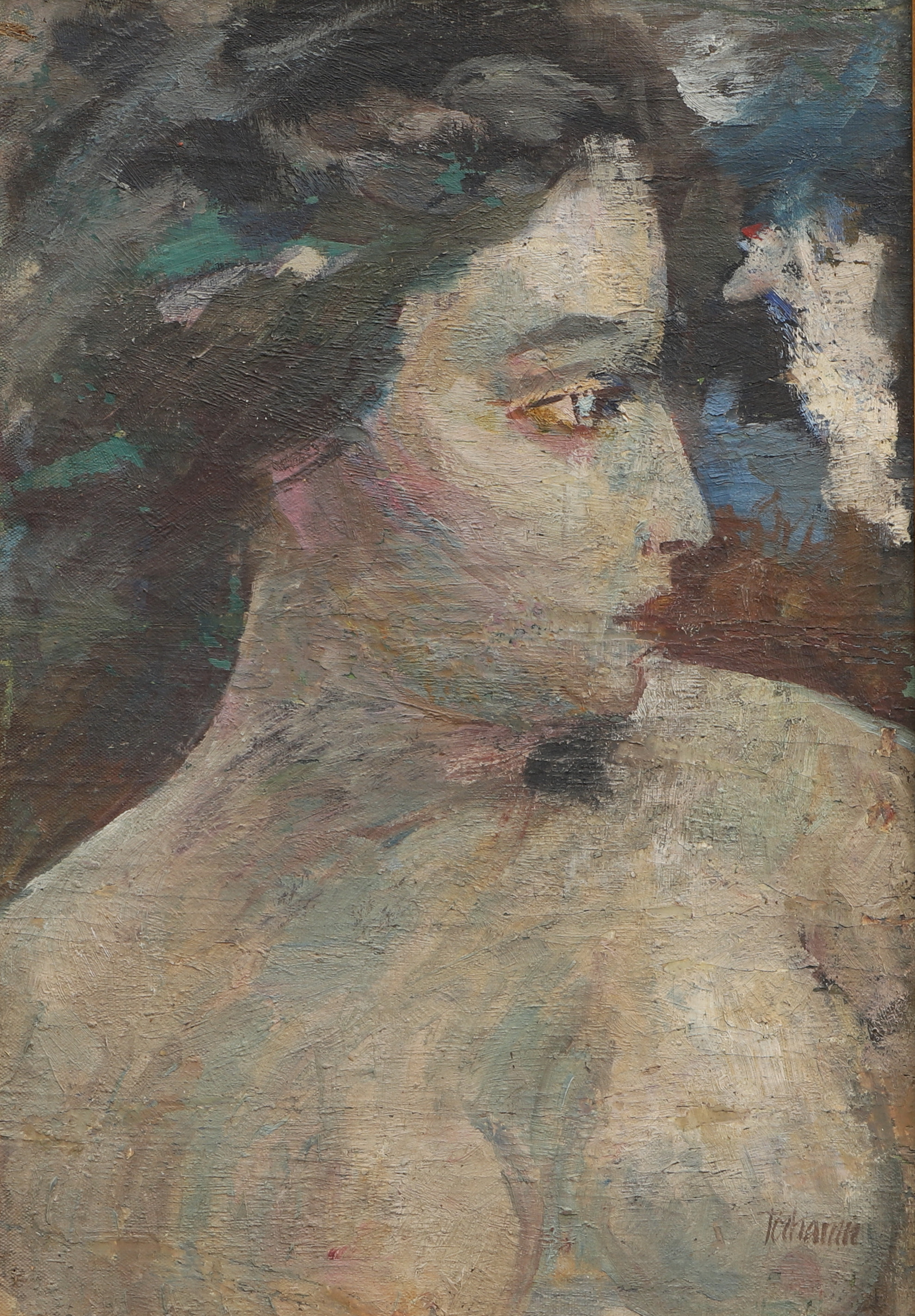 GUNNAR TORHAMN. Olja på pannå, "Modell", signerad, 1900-tal.